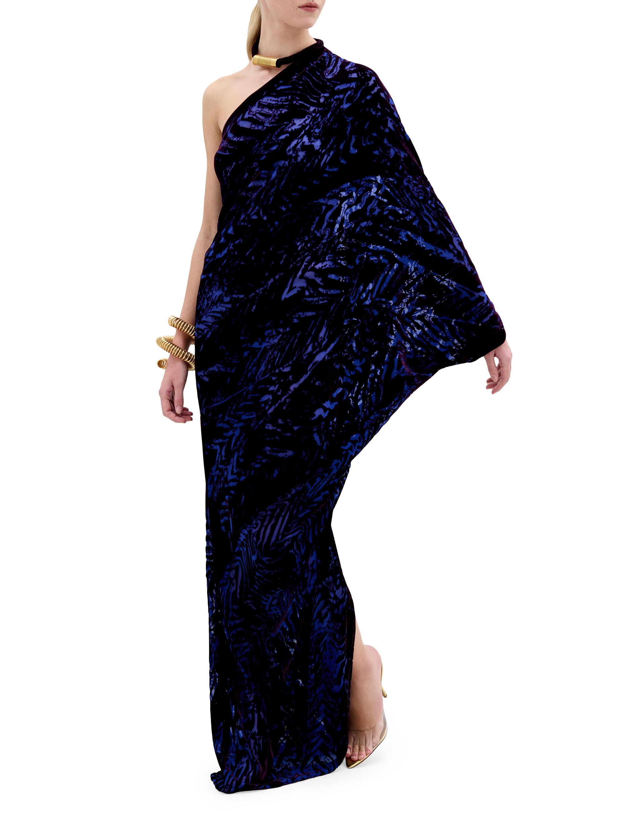 Silvia Tcherassi Erica Stripe Velvet One-Shoulder Gown | Saks