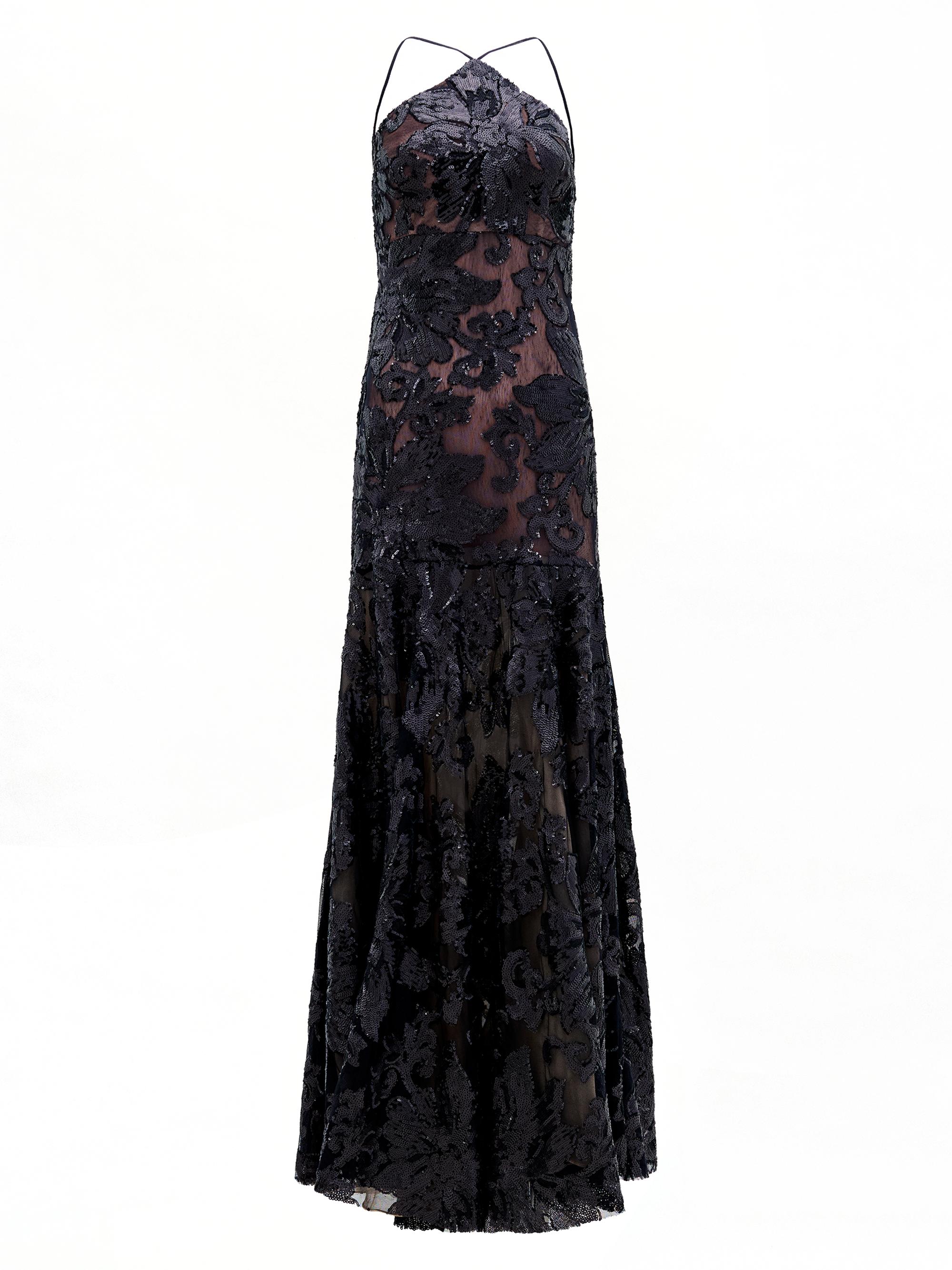 Silvia Tcherassi Women's Lottise Floral-Sequined Halter Gown - Black