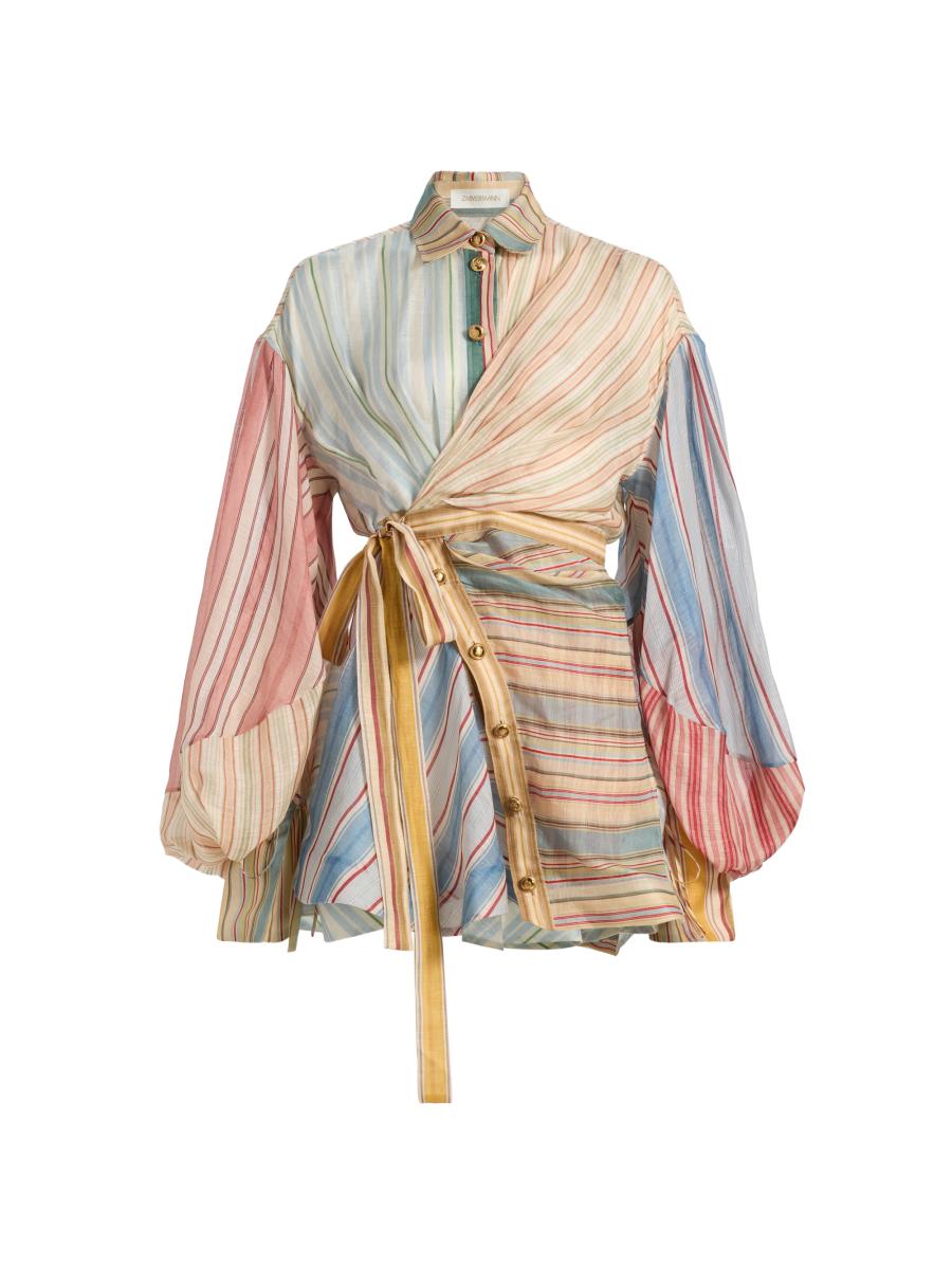 Zimmermann Women's Rebellion Striped Linen-silk Mini-shirtdress