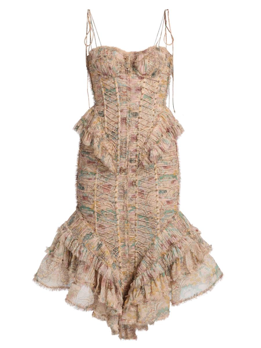 Zimmermann Rebellion Printed Ruffled Corset Midi-Dress | Saks