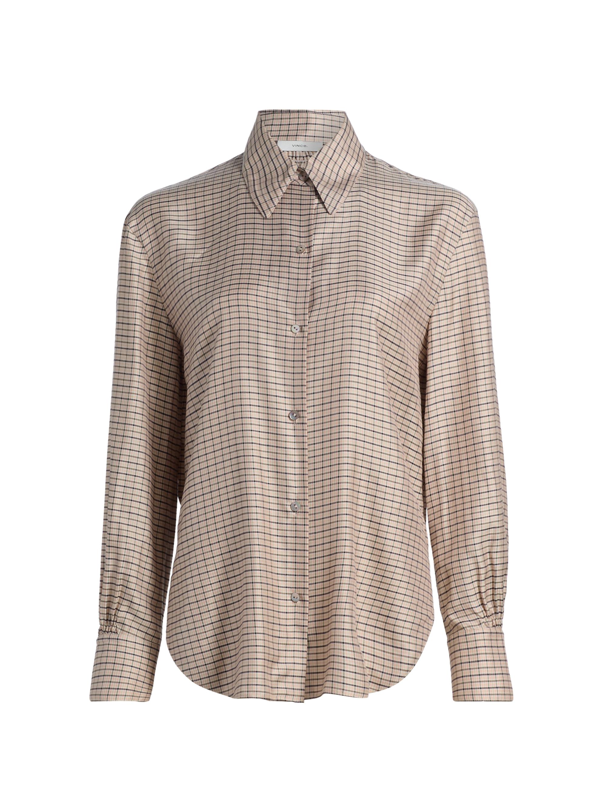 Vince Women's Micro-Check Button-Front Shirt - Taupe Multi