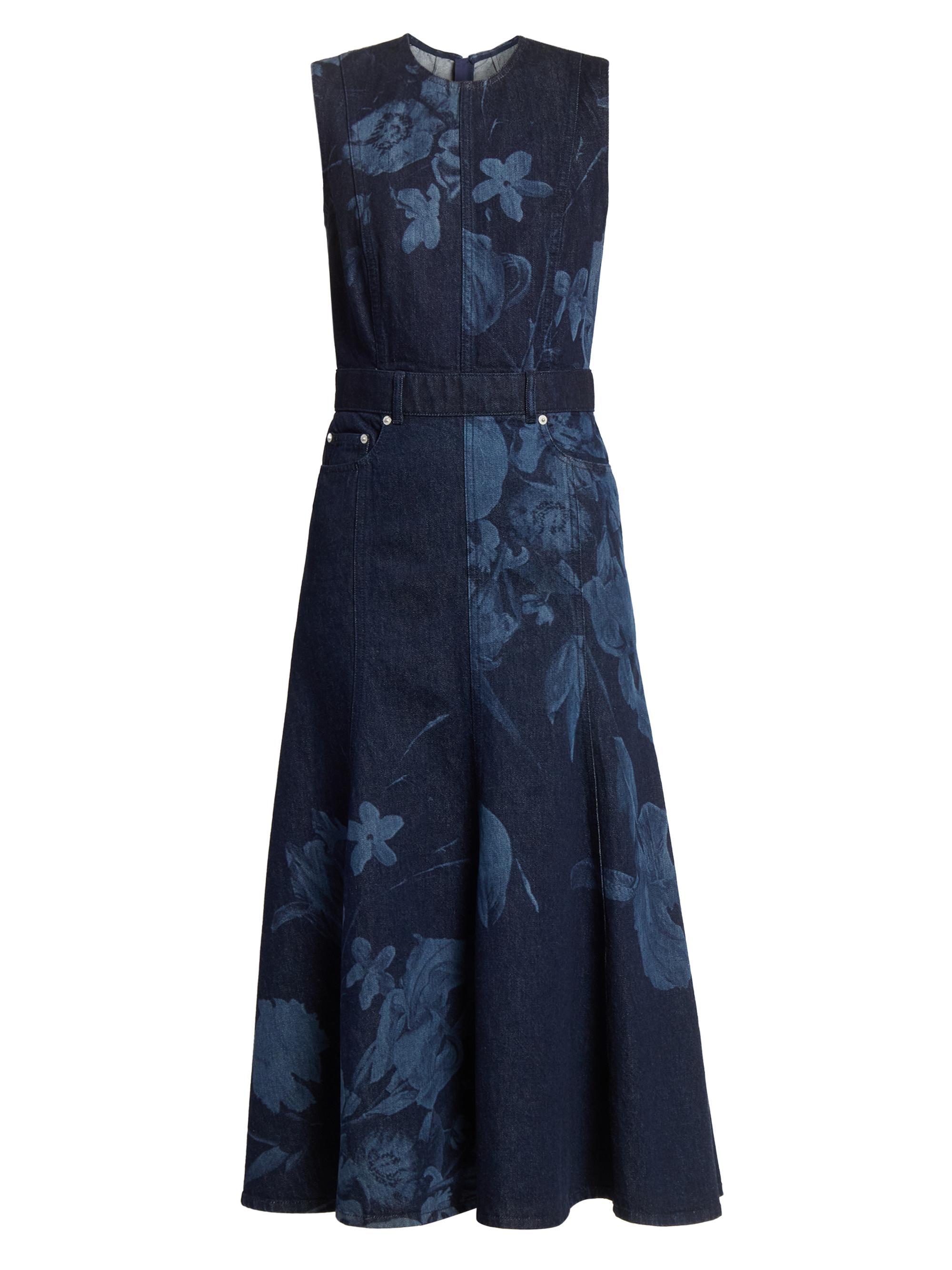 Erdem Women's Denim Floral Fluted Midi-Dress - Dutch Flower Painting Indigo