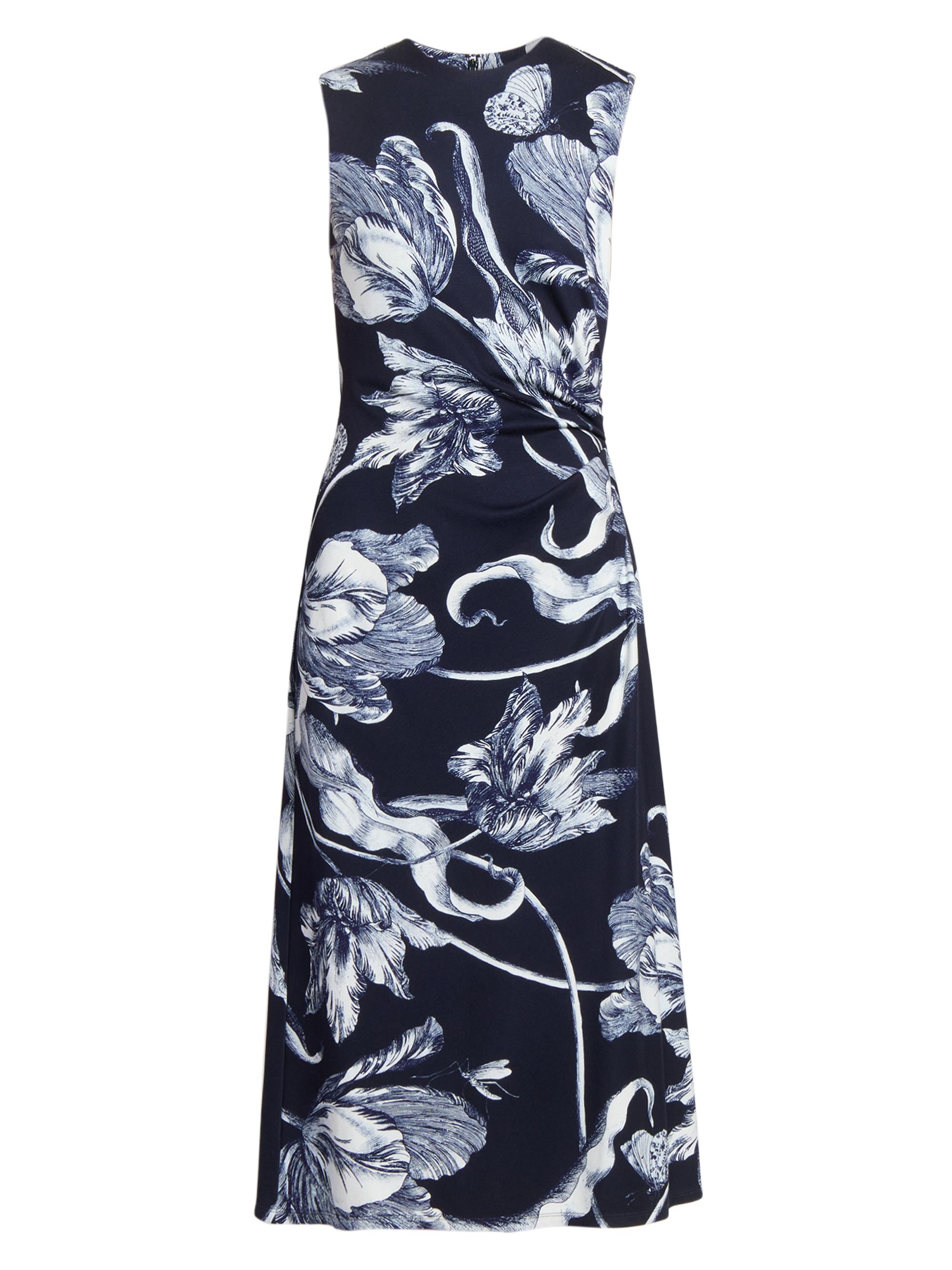 Erdem Women's Printed Gathered Sleeveless Midi-Dress - Botanical Engraving Midnight