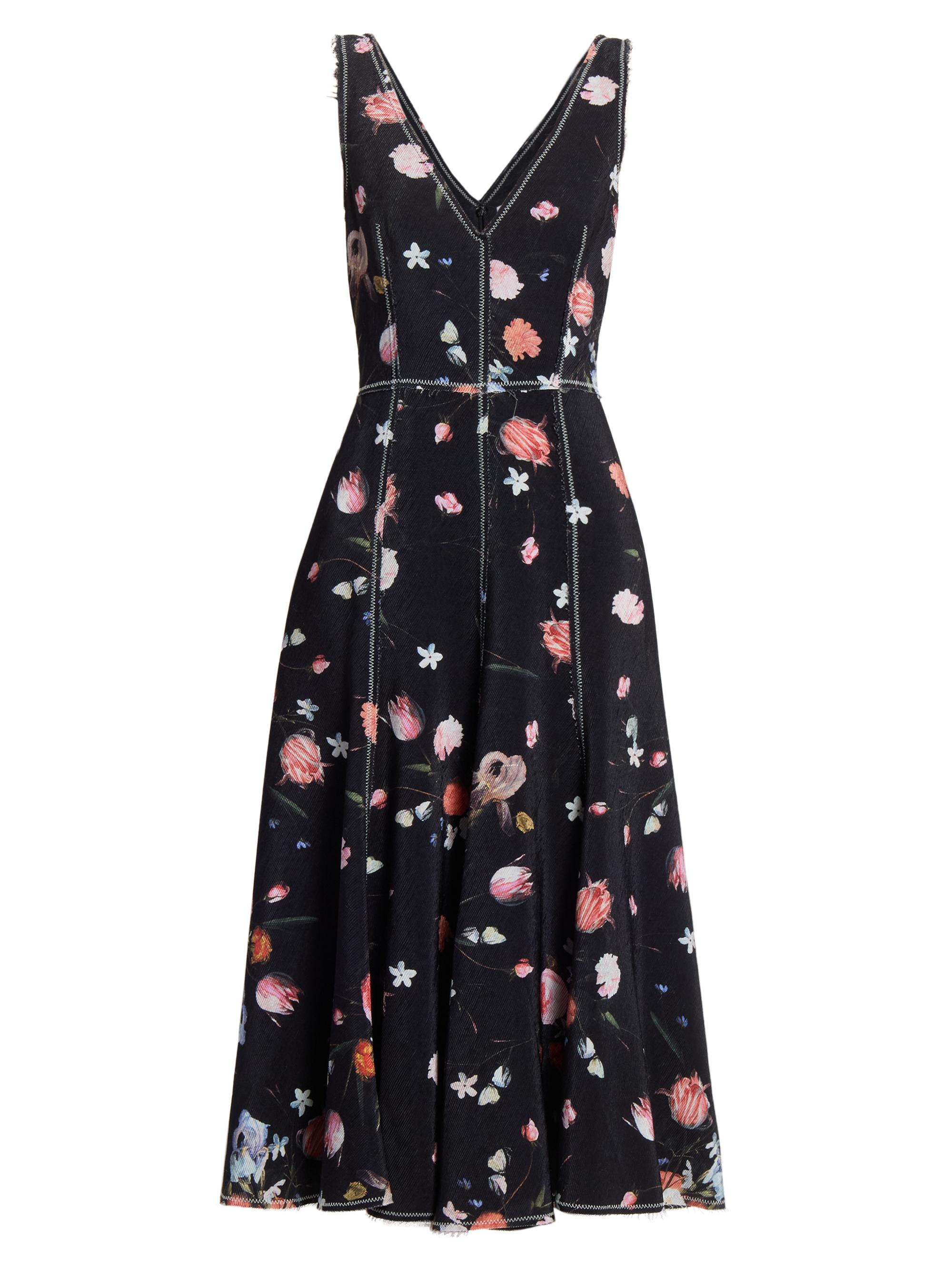 Erdem Women's Floral Topstiched Cocktail Dress - Dutch Flower Painting Black