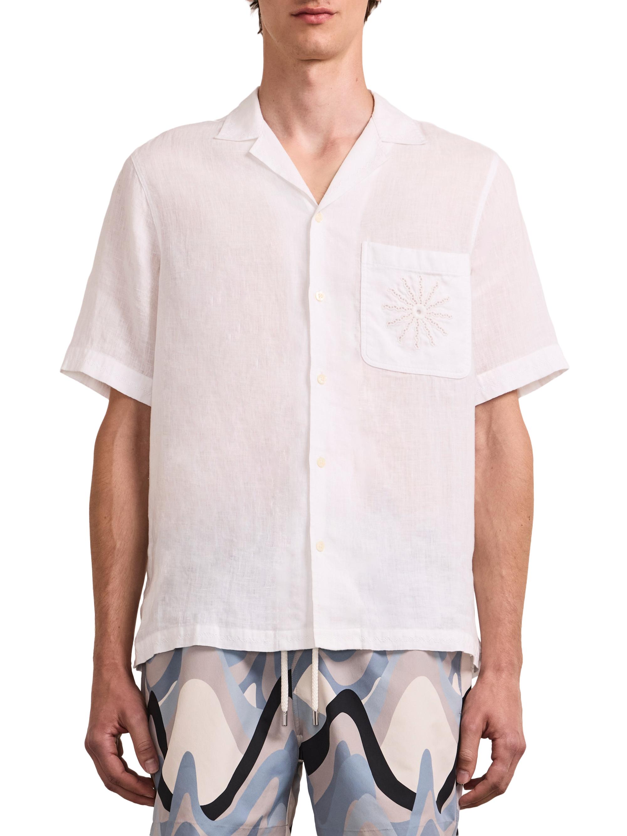 Frescobol Carioca Men's Alves Embroidered-Trim Linen Camp Shirt - White