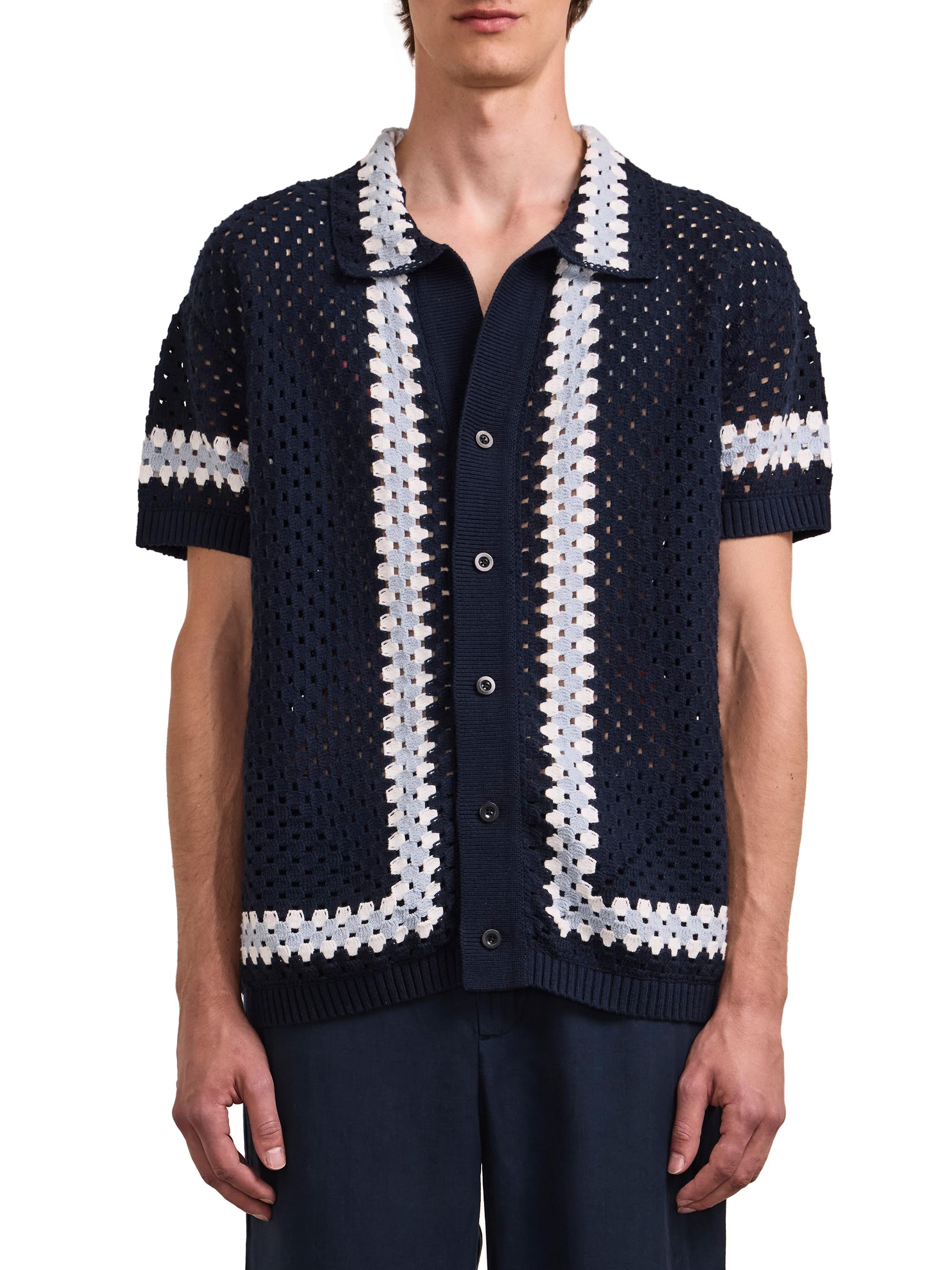 Frescobol Carioca Men's Marques Eyelet Cotton Cardigan - Navy | Thumbnail 4