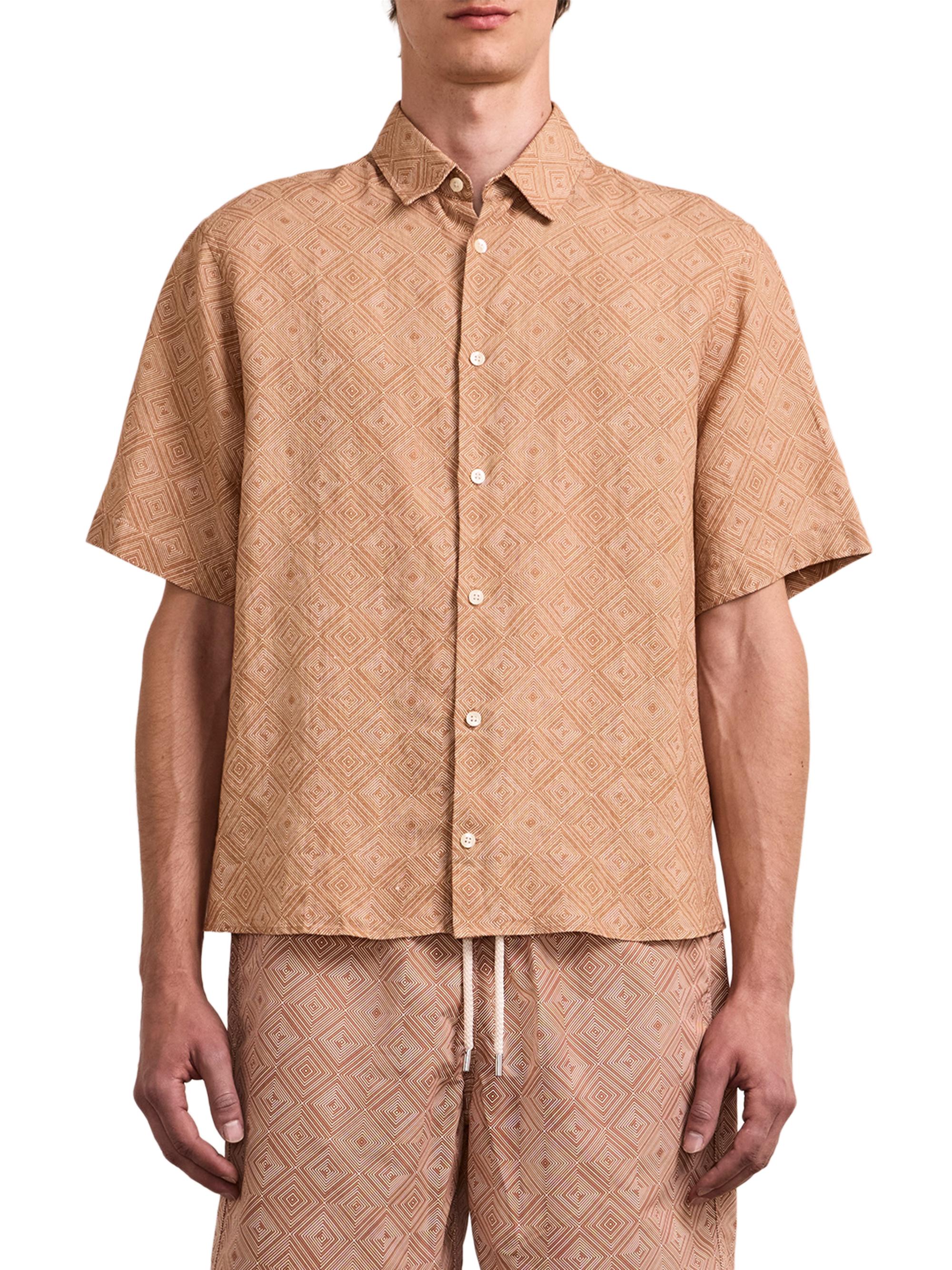 Frescobol Carioca Men's Castro Angra Madeira-Print Linen Button-Front Shirt - Copper