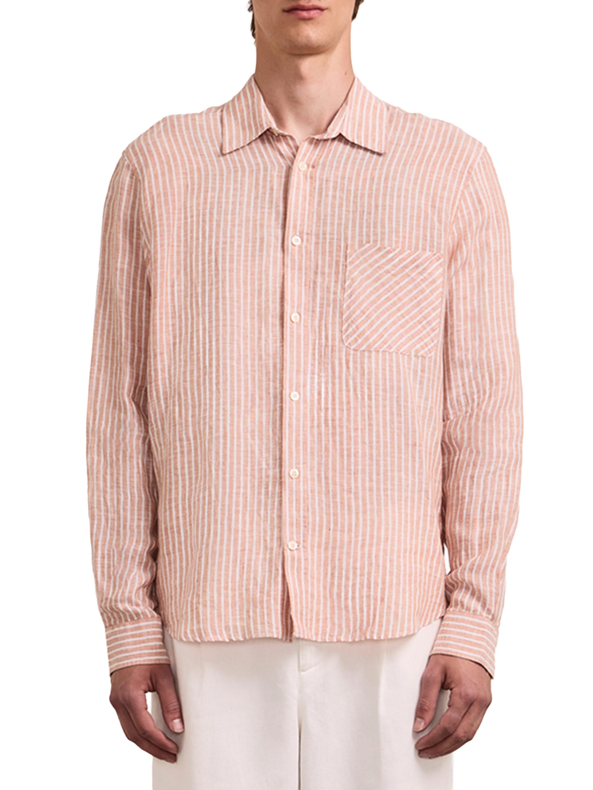 Frescobol Carioca Men's Telles Striped Linen Shirt - Pale Copper