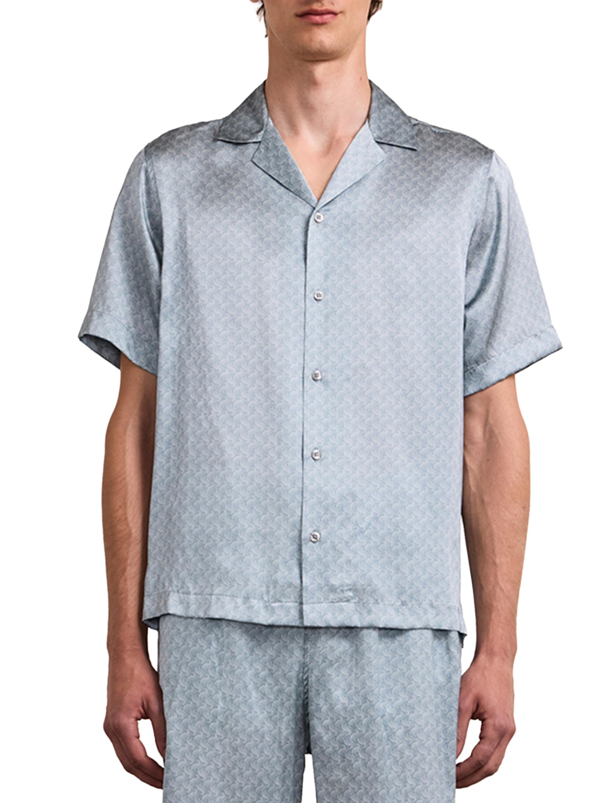 Frescobol Carioca Men's Roberto Printed Silk Camp Shirt - Coastal Blue