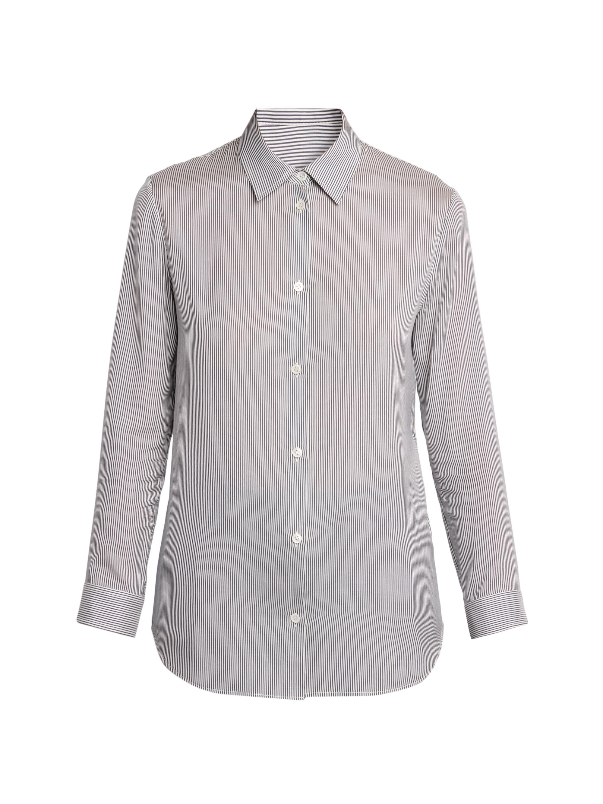 The Row Women's Petra Stripe Silk Poplin Shirt - Dark Navy White