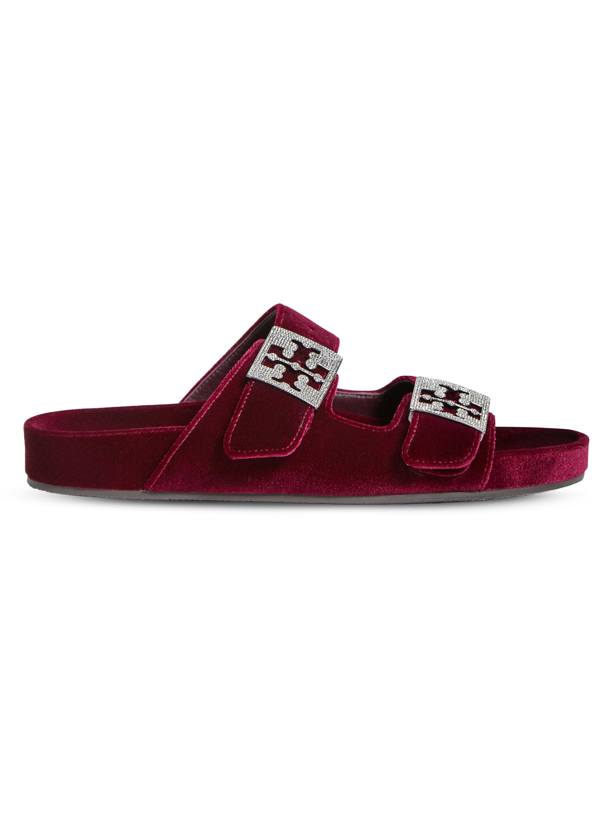 Tory Burch Women's Mellow Pave Crystal-Embellished Velvet Sandals - Burgundy Berry
