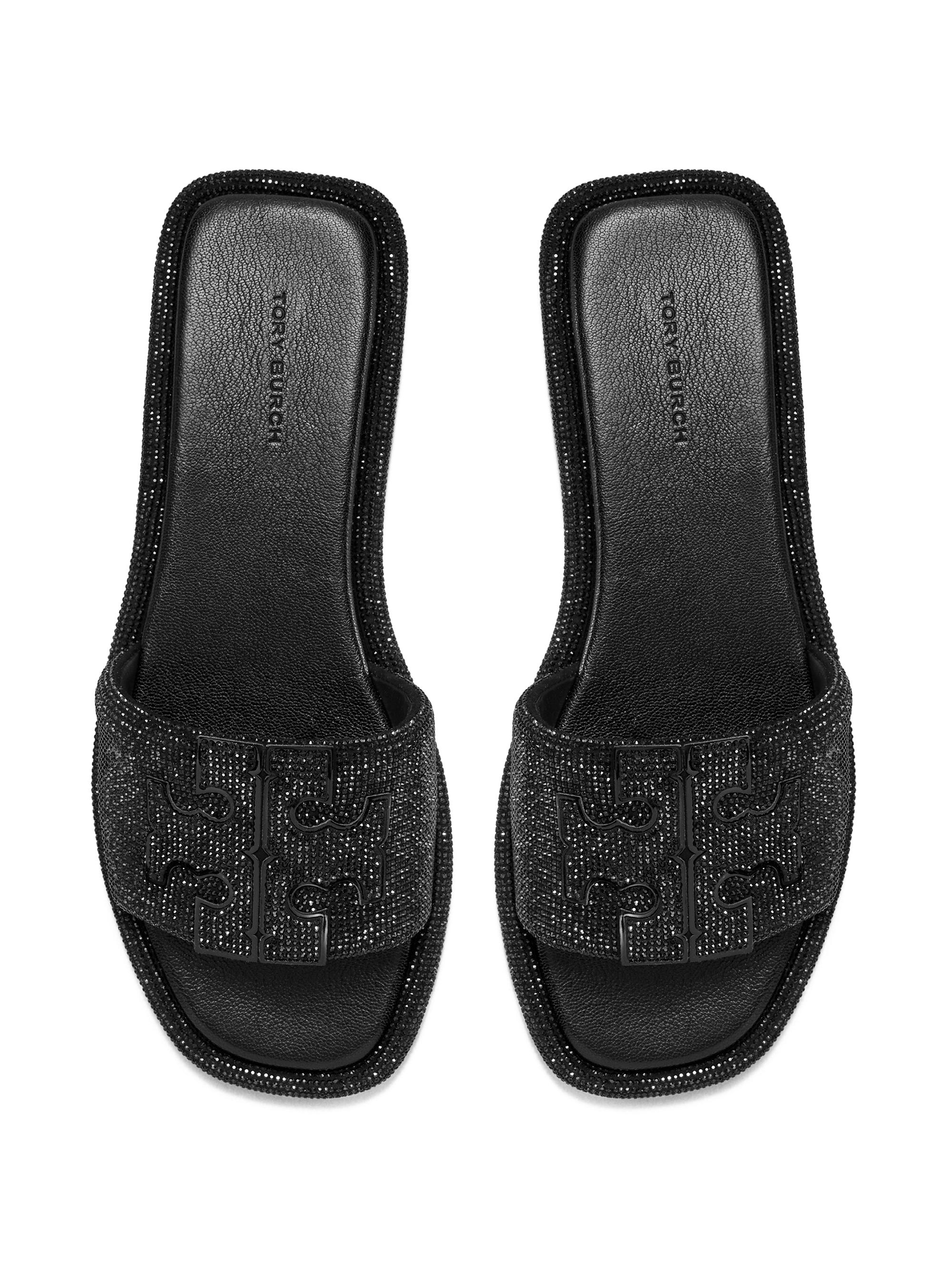 Double-T Pavé Leather Slides