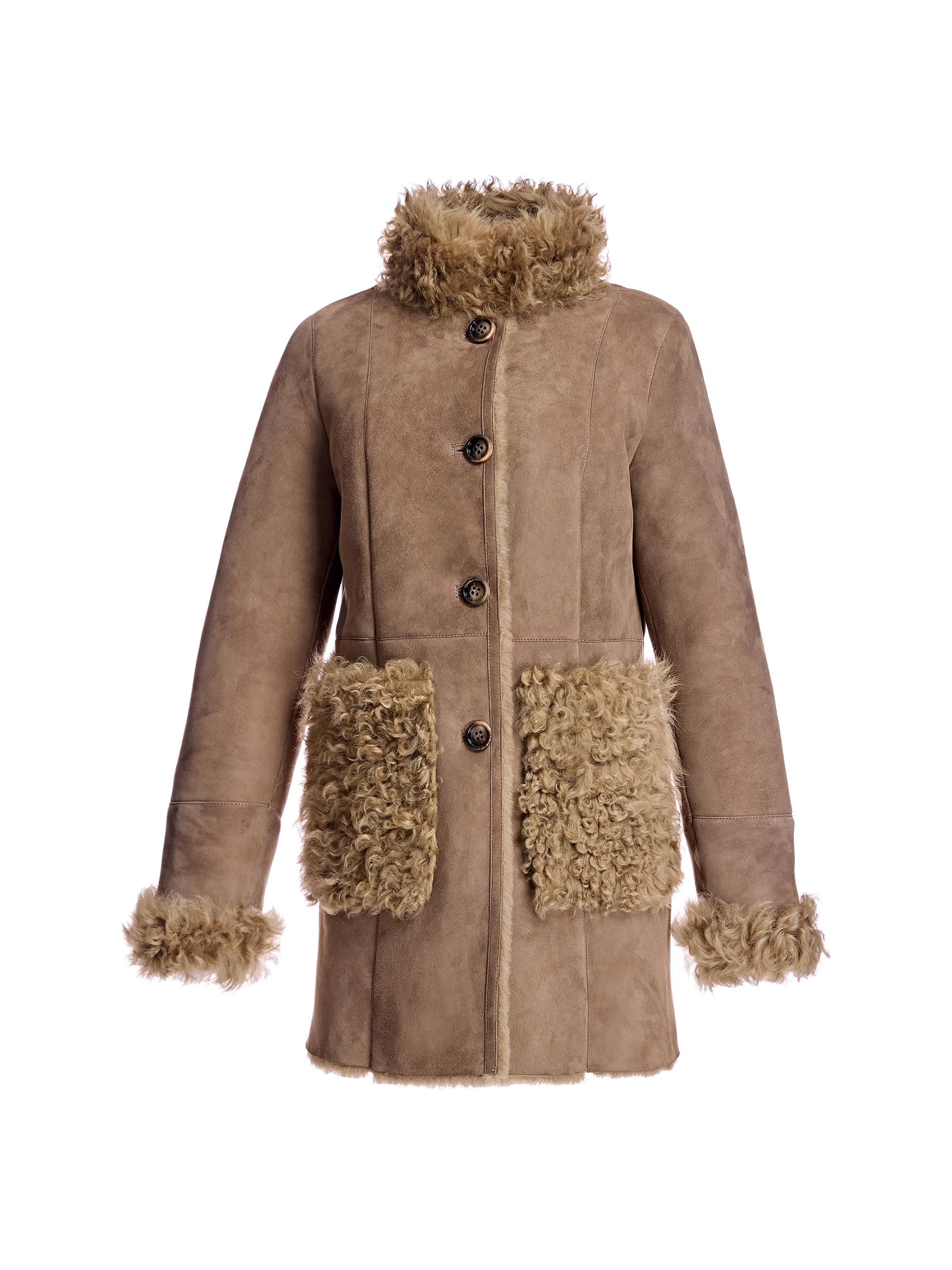 Maximilian Maximilian Shearling Jacket with Curly Lamb Trims