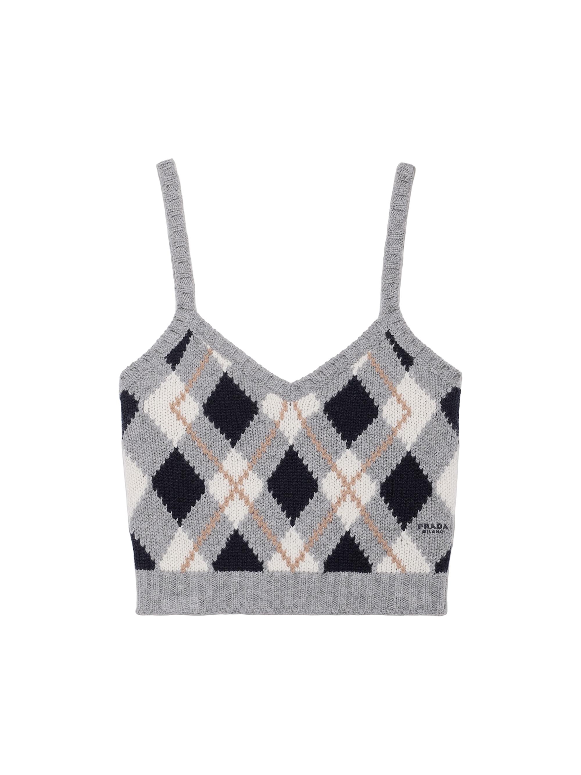 Prada Women's Argyle Knit Cashmere Top - Grey