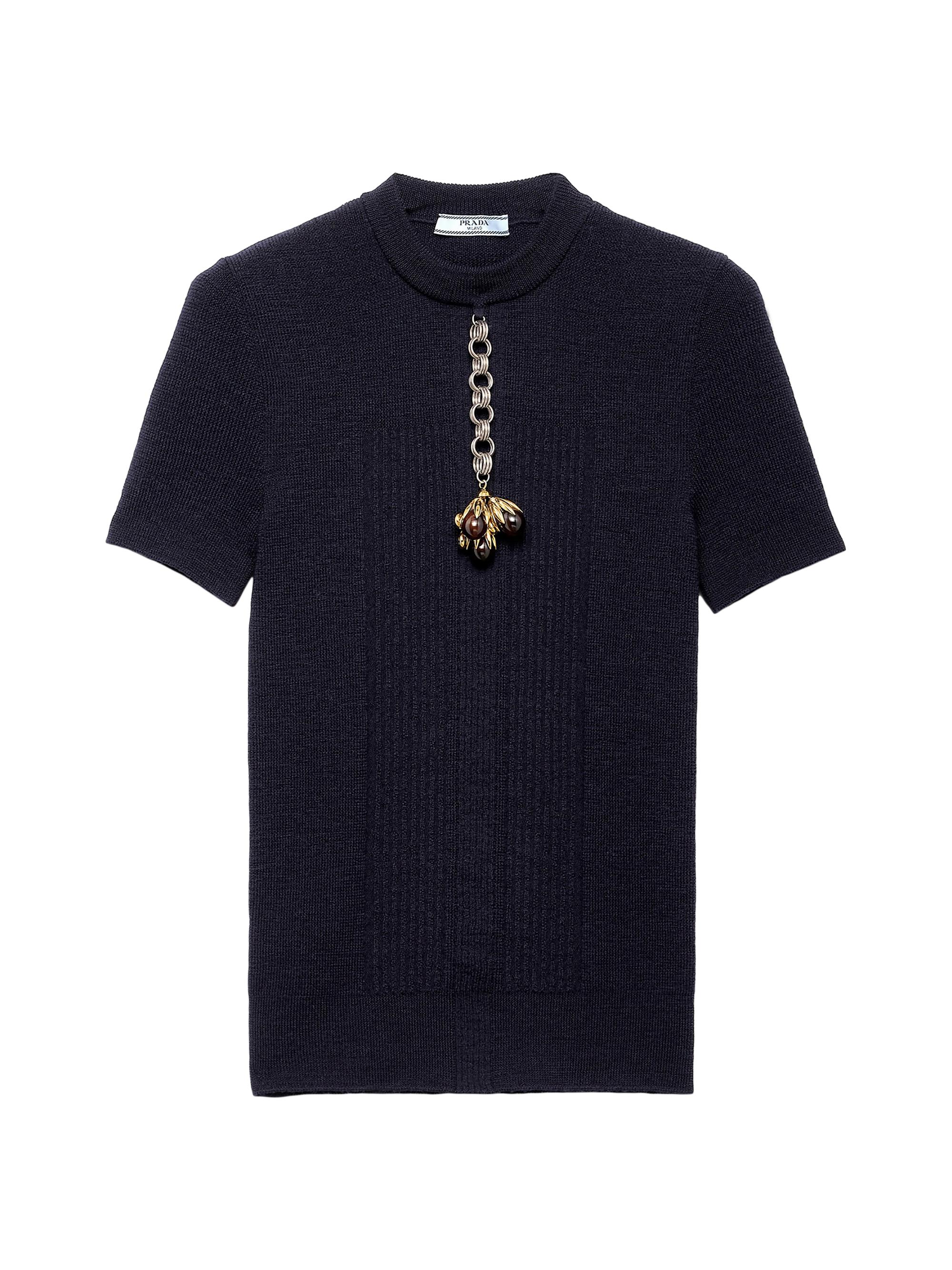 Prada Women's Short-Sleeved Wool Sweater - Blue