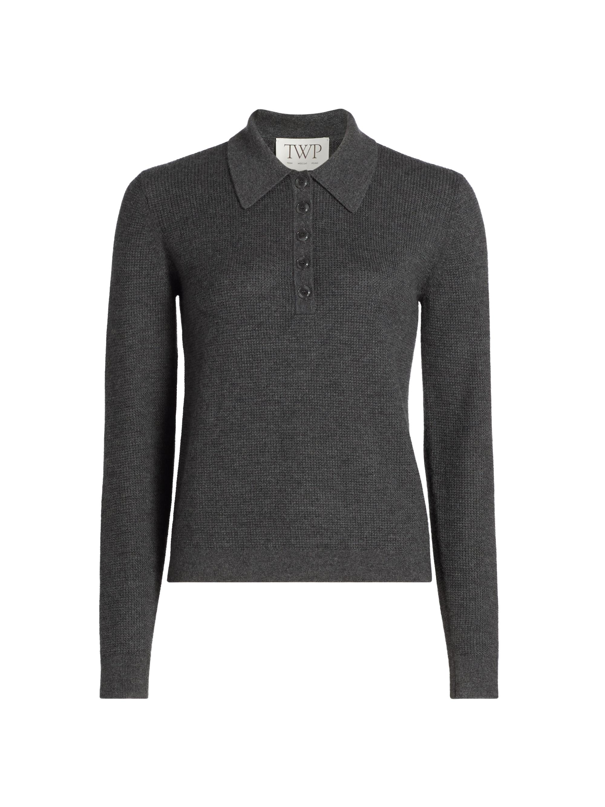 TWP Women's Jorden Cashmere Polo Top - Charcoal