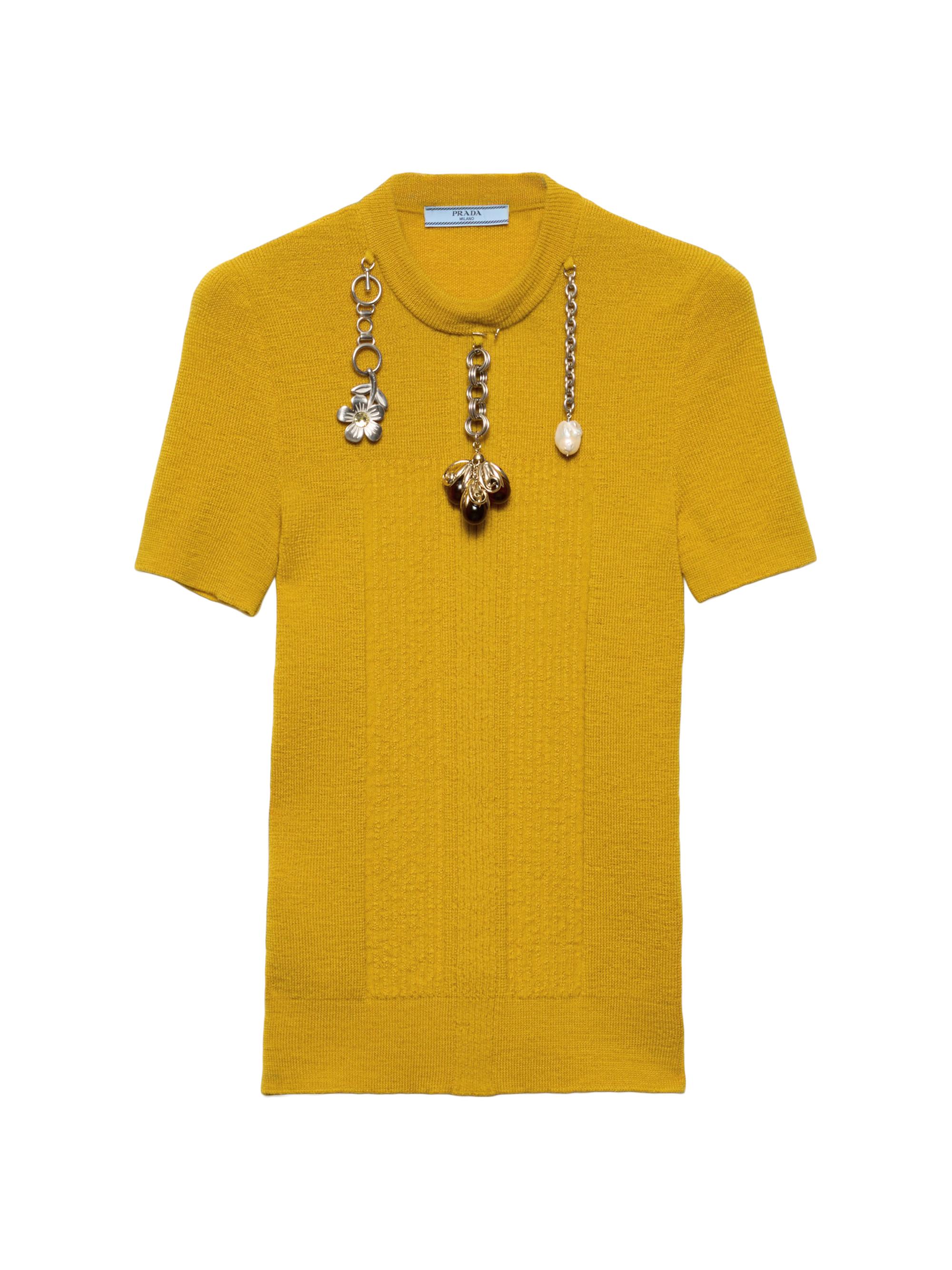 Prada Women's Short-Sleeved Wool Sweater - Yellow