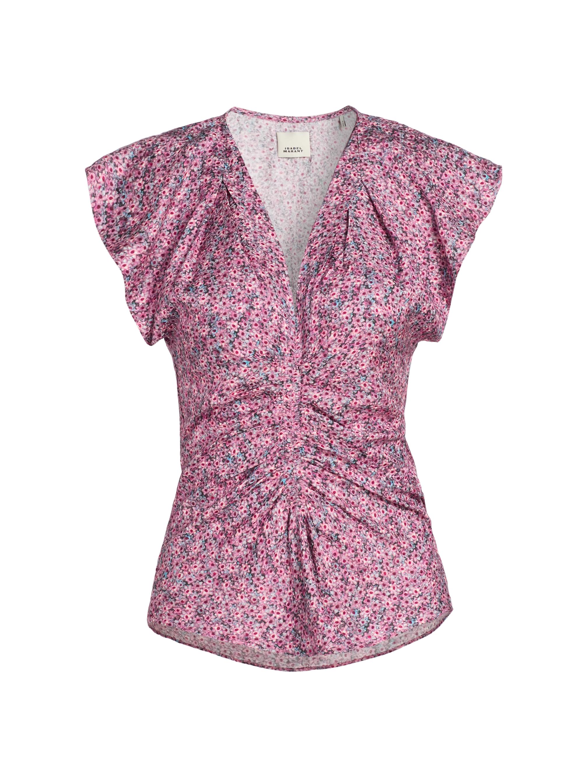Isabel Marant Women's Lonea Floral Silk-Blend Ruched Top - Pink