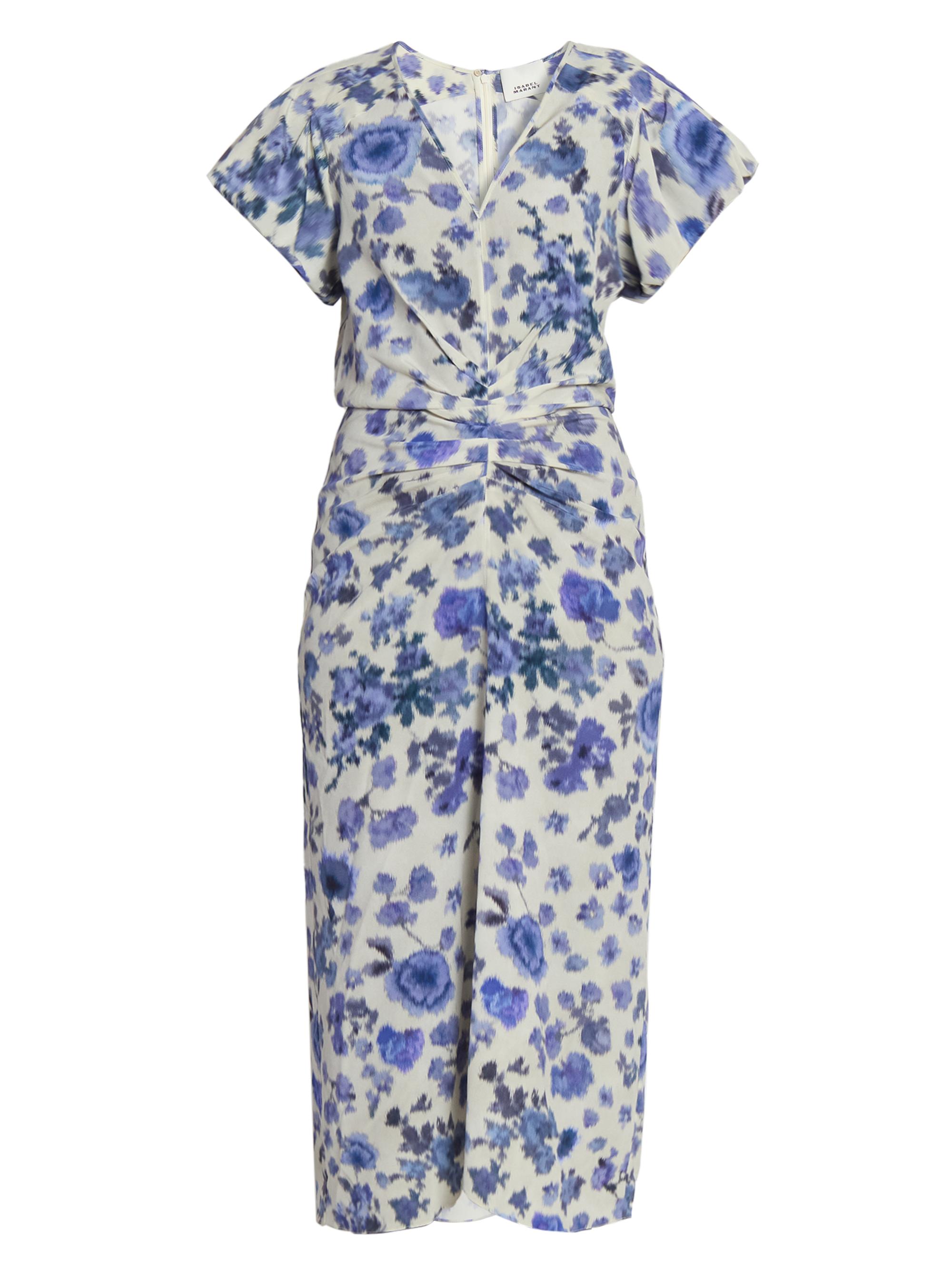 Isabel Marant Women's Terenae Floral Ruched Stretch-Silk Midi-Dress - Blue