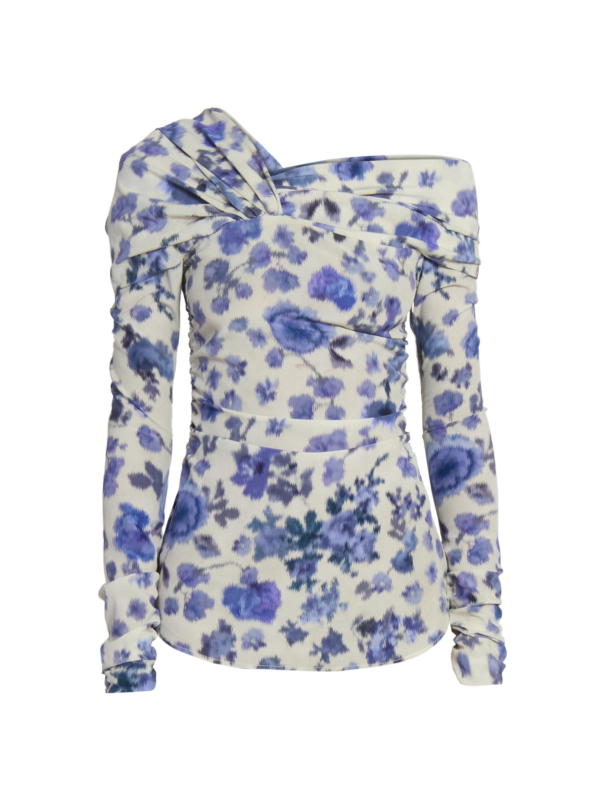 Isabel Marant Women's Danka Floral Ruched Stretch-Silk Top - Blue