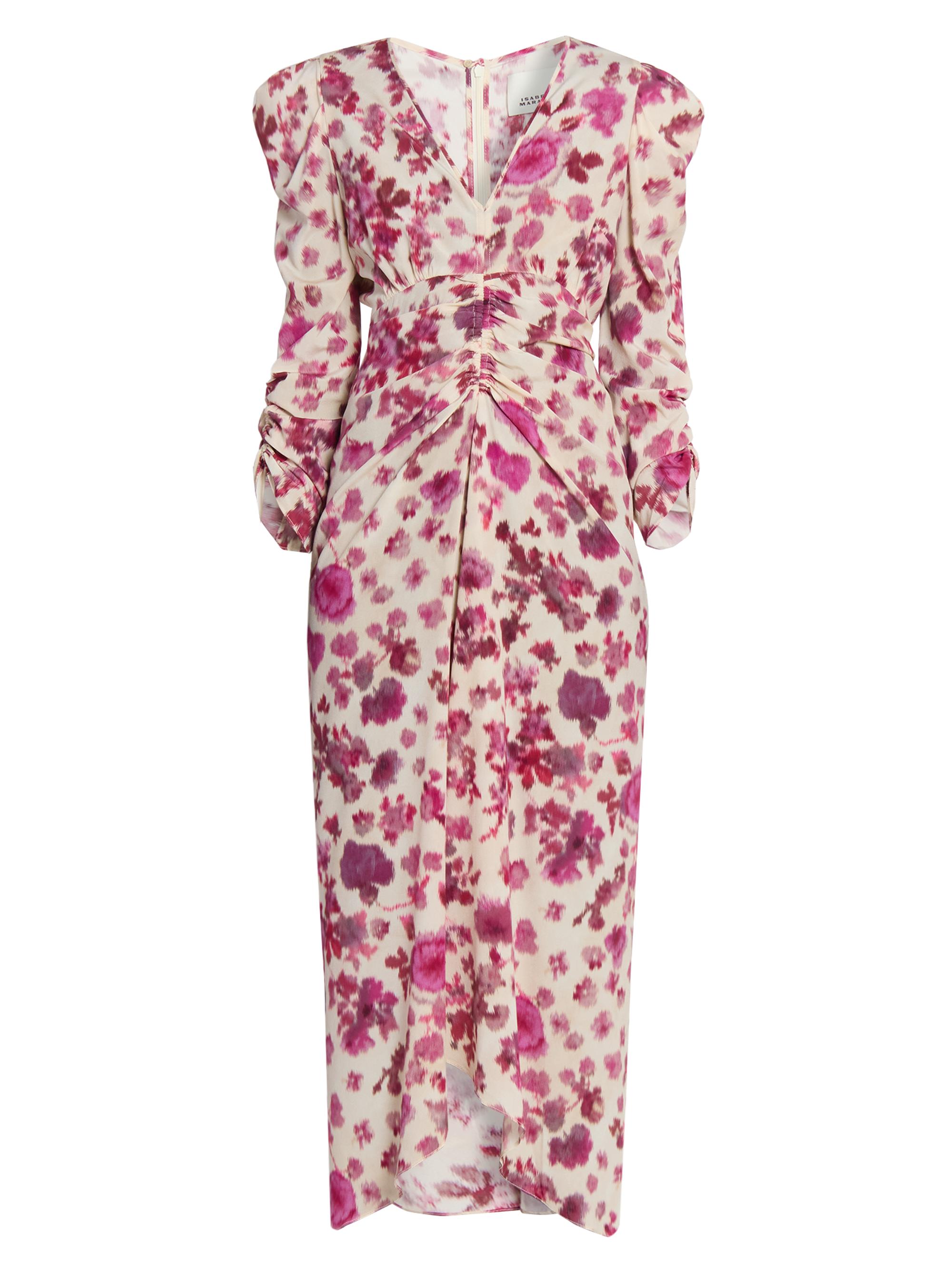 Isabel Marant Women's Albini Floral Ruched Stretch-Silk Midi-Dress - Pink