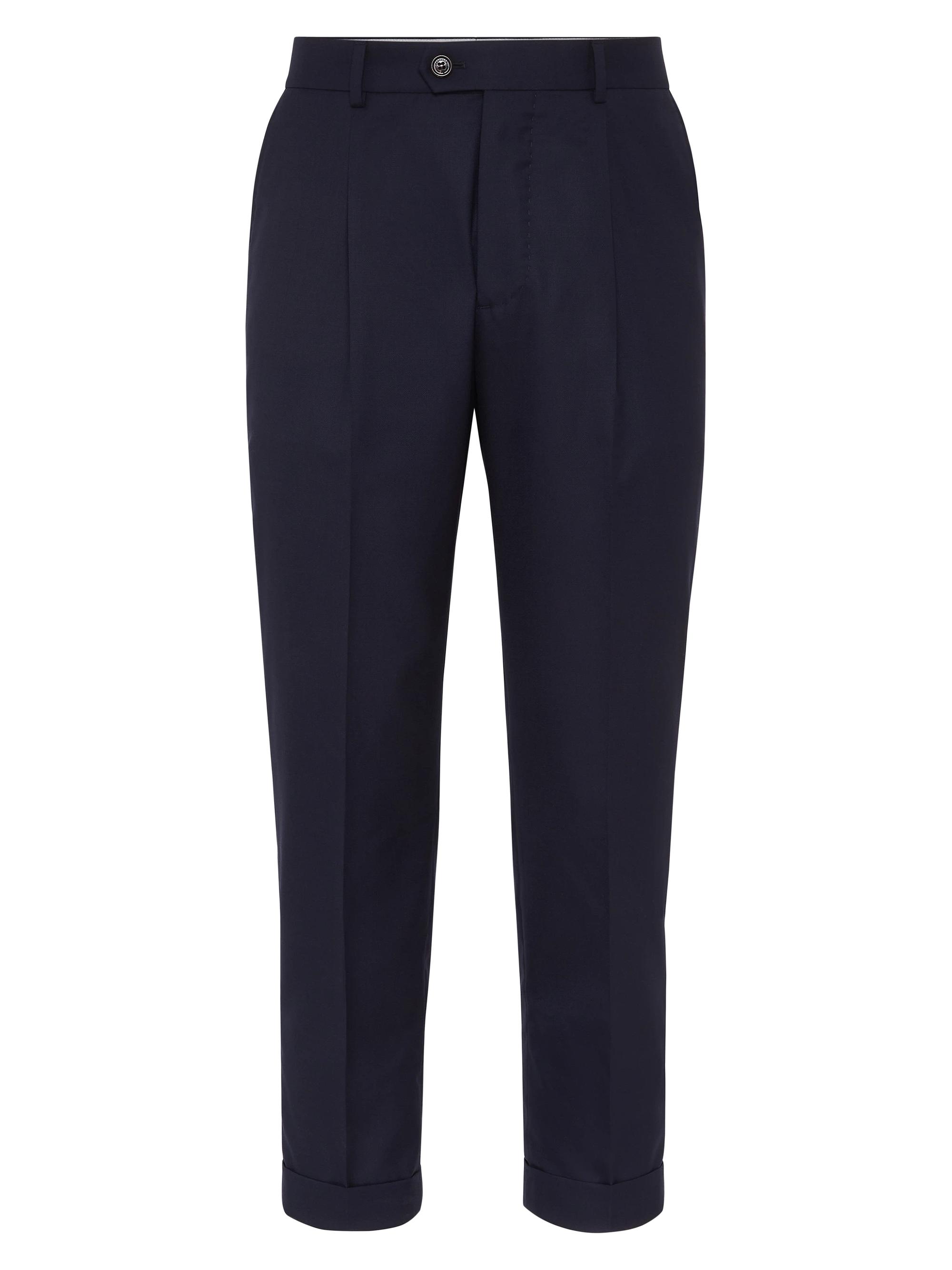 Brunello Cucinelli Men's Lightweight Hopsack Leisure Fit Trousers with Pleat - Blue