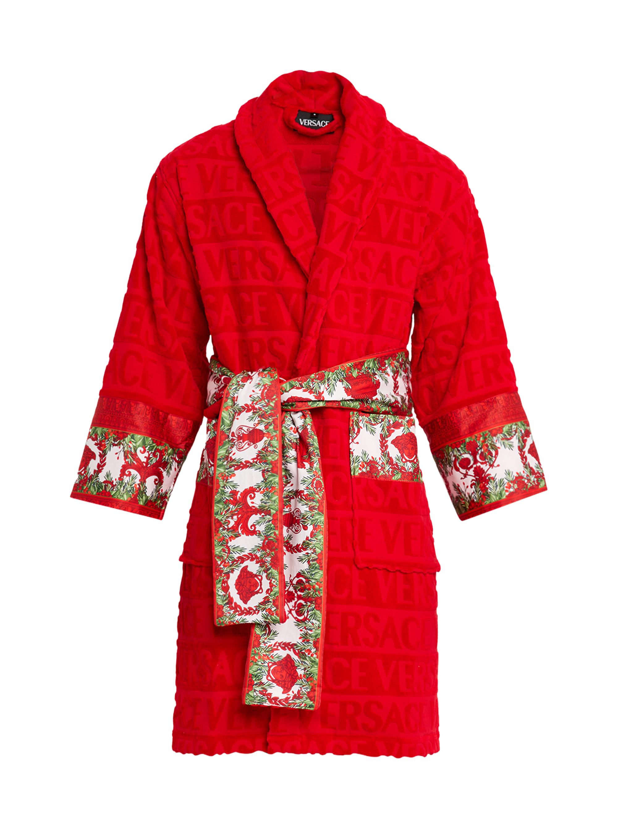 Versace Men's Holly Logo Cotton Jacquard Robe - Red - Women's Lingerie