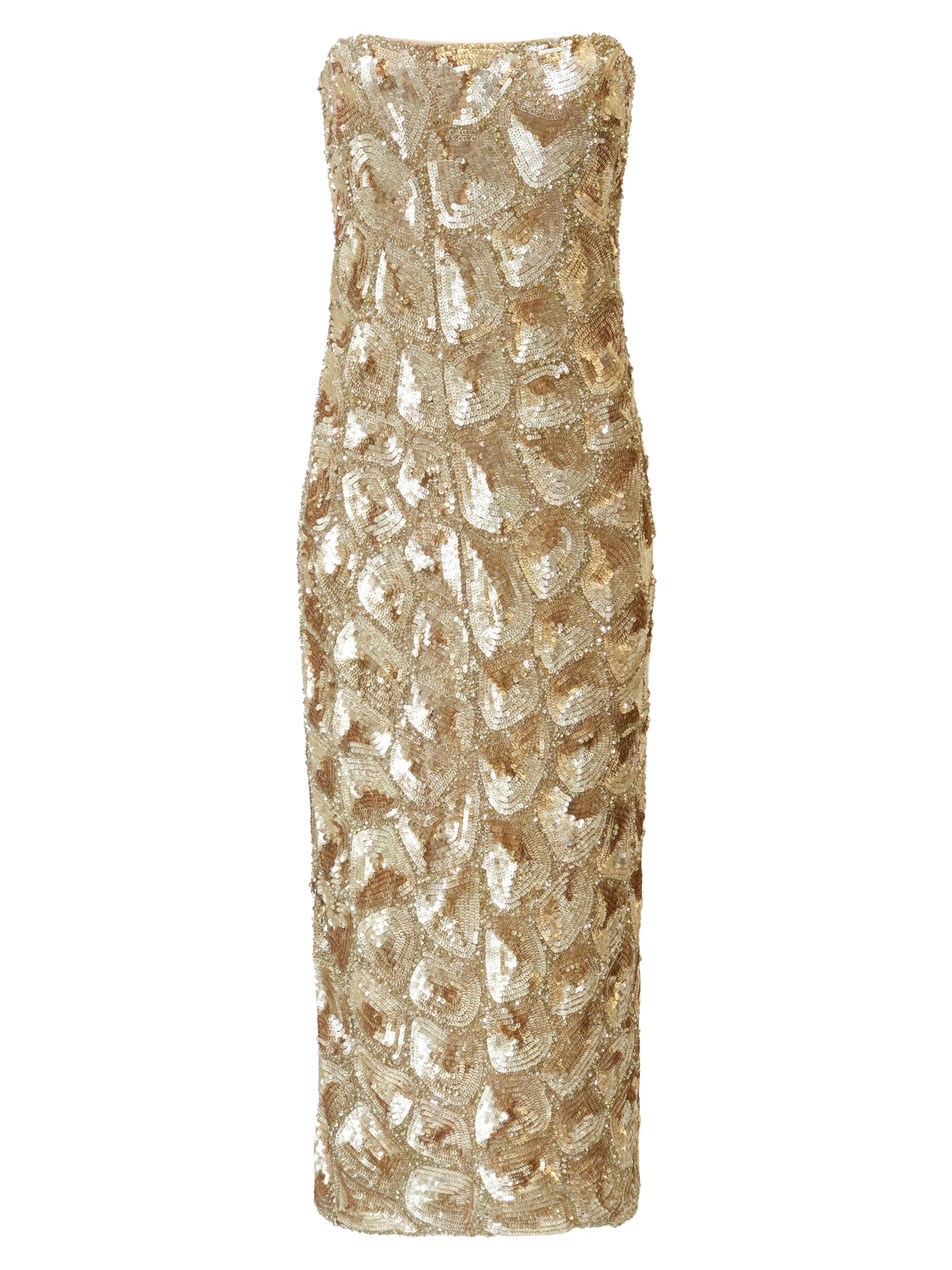 Halston Women's Sigrid Beaded Strapless Midi-Dress - Light Gold