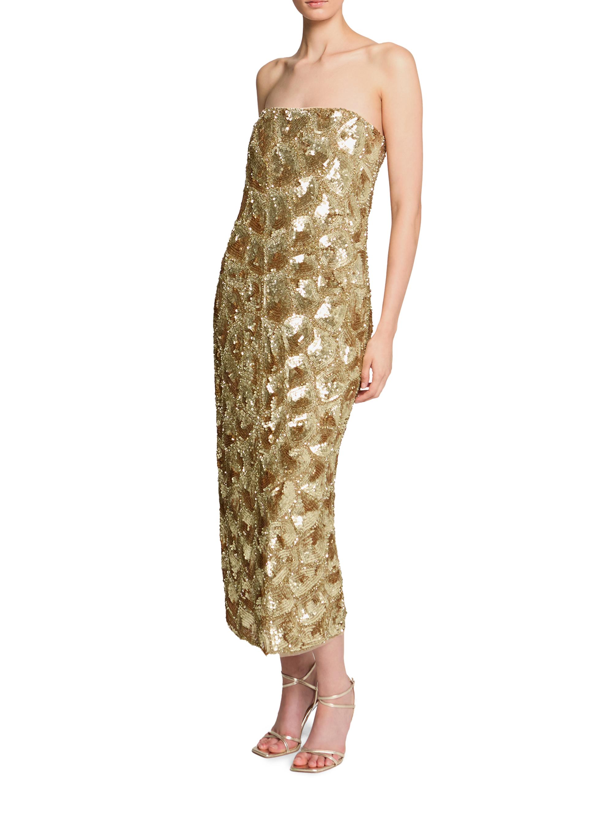Halston Women's Sigrid Beaded Strapless Midi-Dress - Light Gold - Size 8