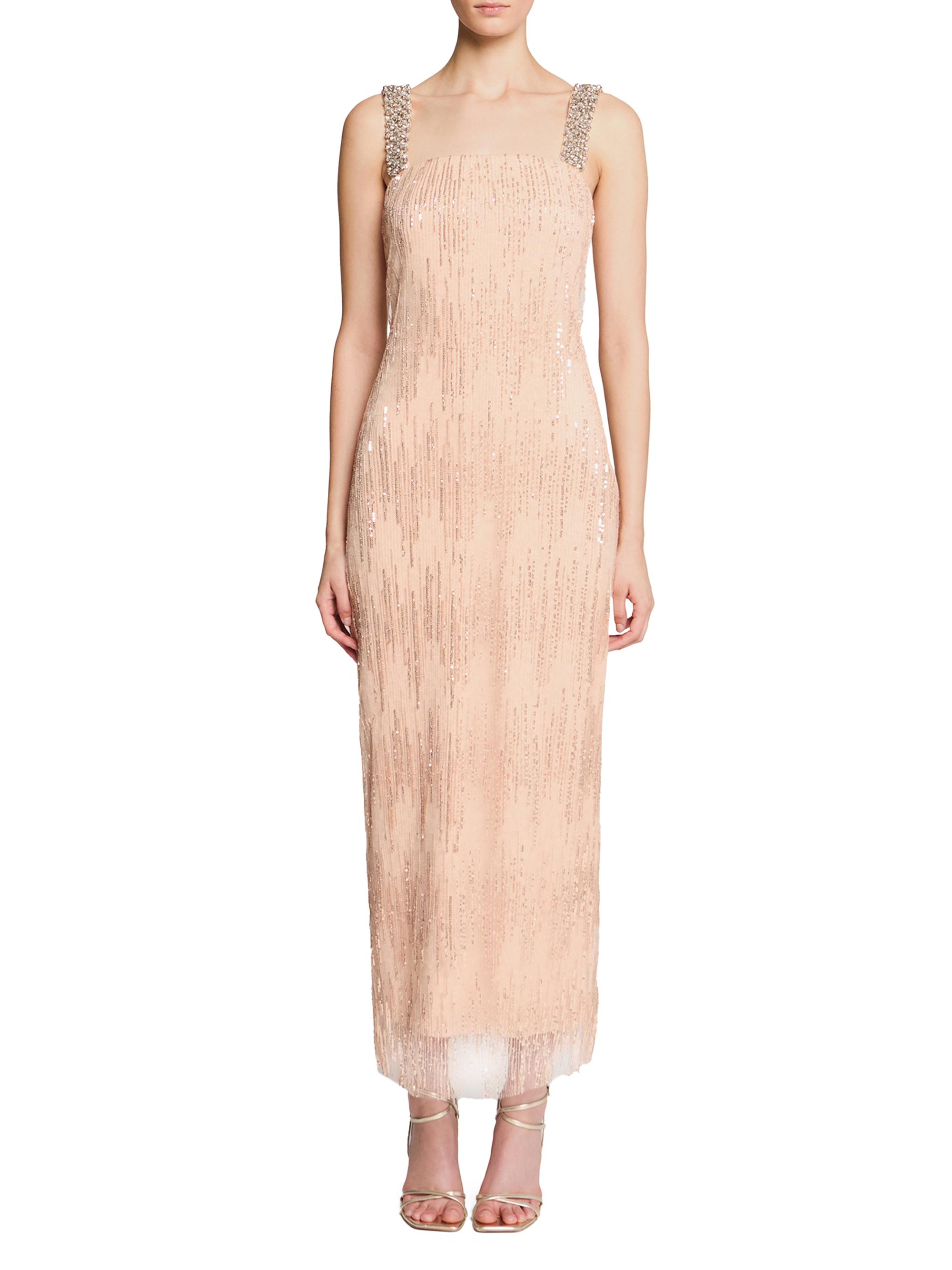 Halston Women's Eila Embellished Tulle Square-Neck Midi-Dress - Quartz