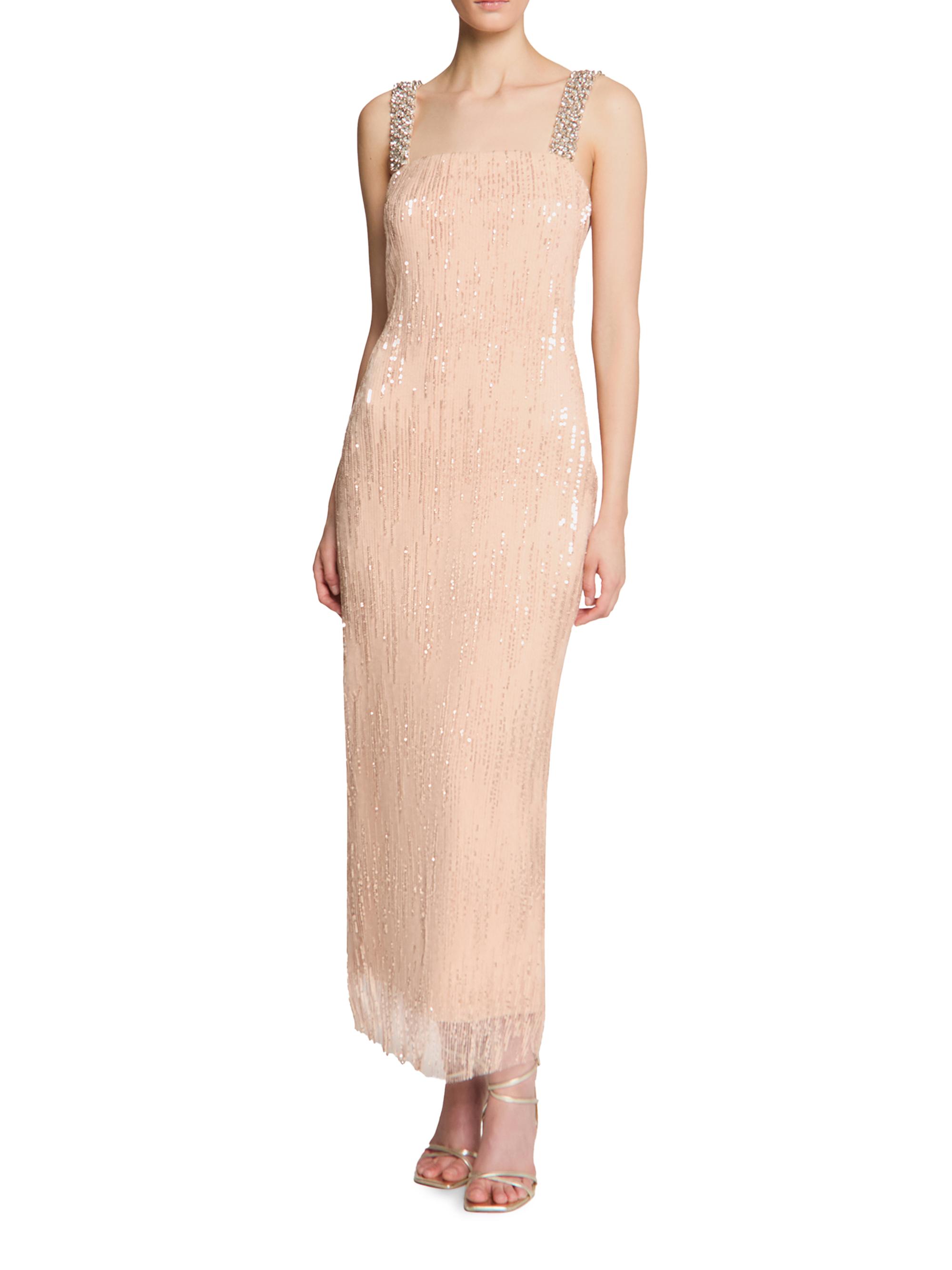 Halston Women's Eila Embellished Tulle Square-Neck Midi-Dress - Quartz - Size 0