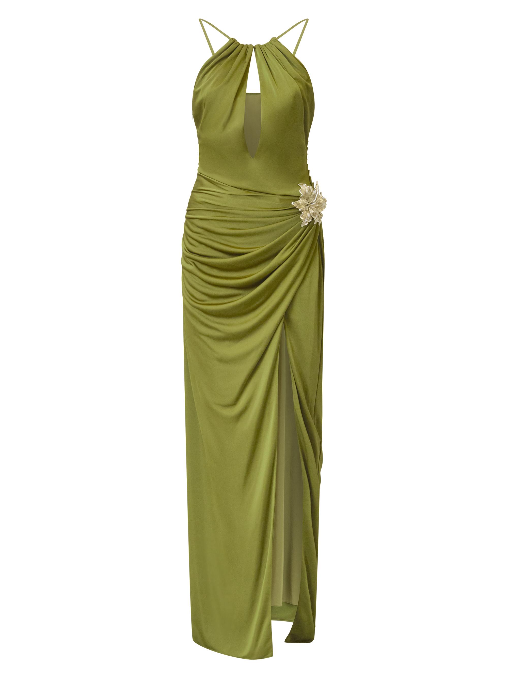 Halston Women's Elin Embellished Jersey Halterneck Gown - Army