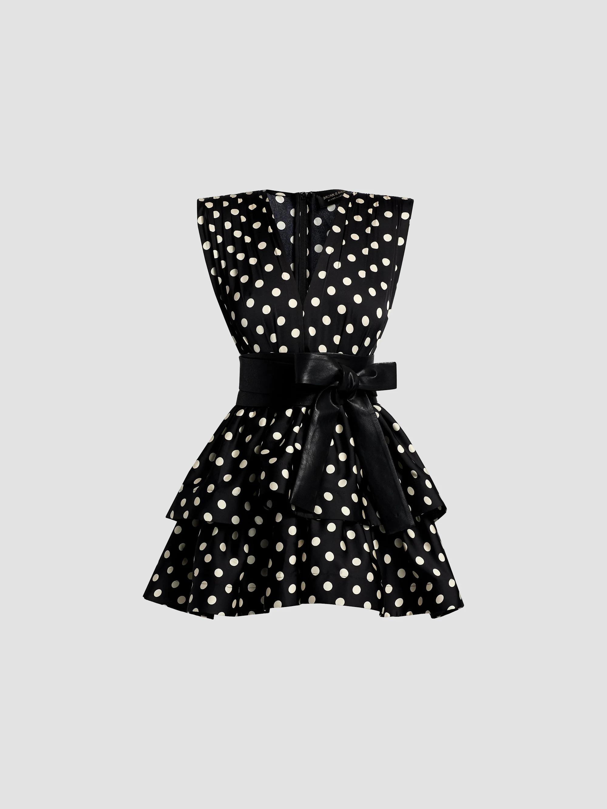 bronx and banco black mini dress Riley Polka Dot Ruffle Minidress Bronx Banco Avery Mini Entro Black Victorian Bustle Dress, My Actual Bust is:66