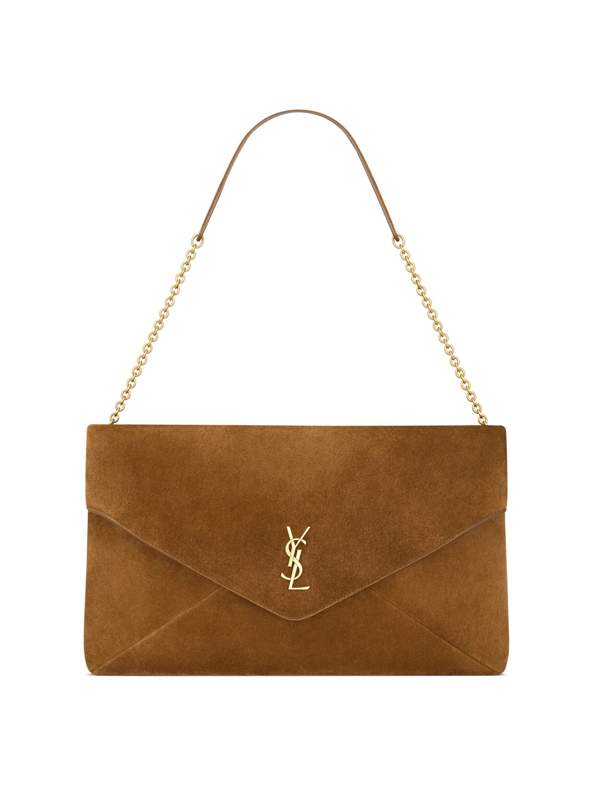 Saint Laurent Cassandre XXL Pouch on Chain in Suede | Saks Fifth