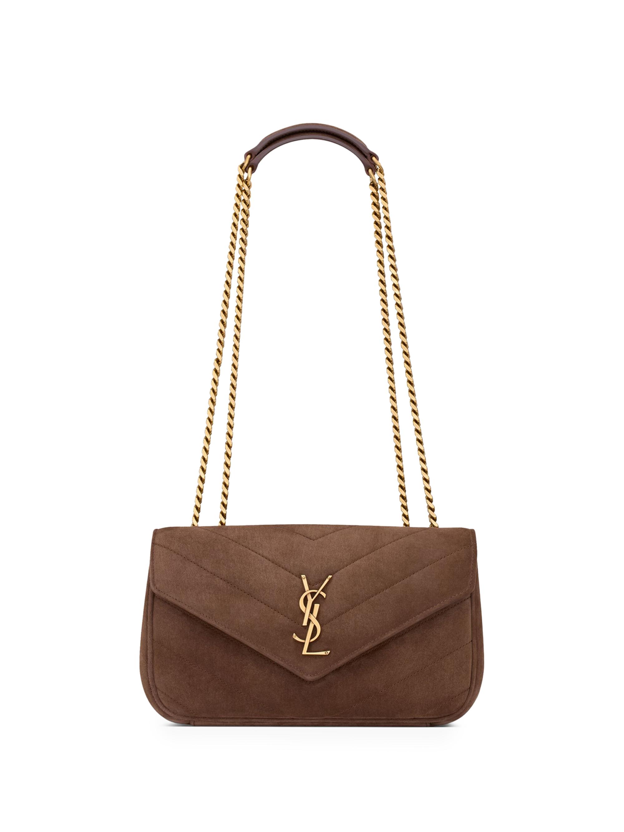 Saint Laurent Women's Loulou  Shoulder Bag in Matelassé Suede - Brown Coffee