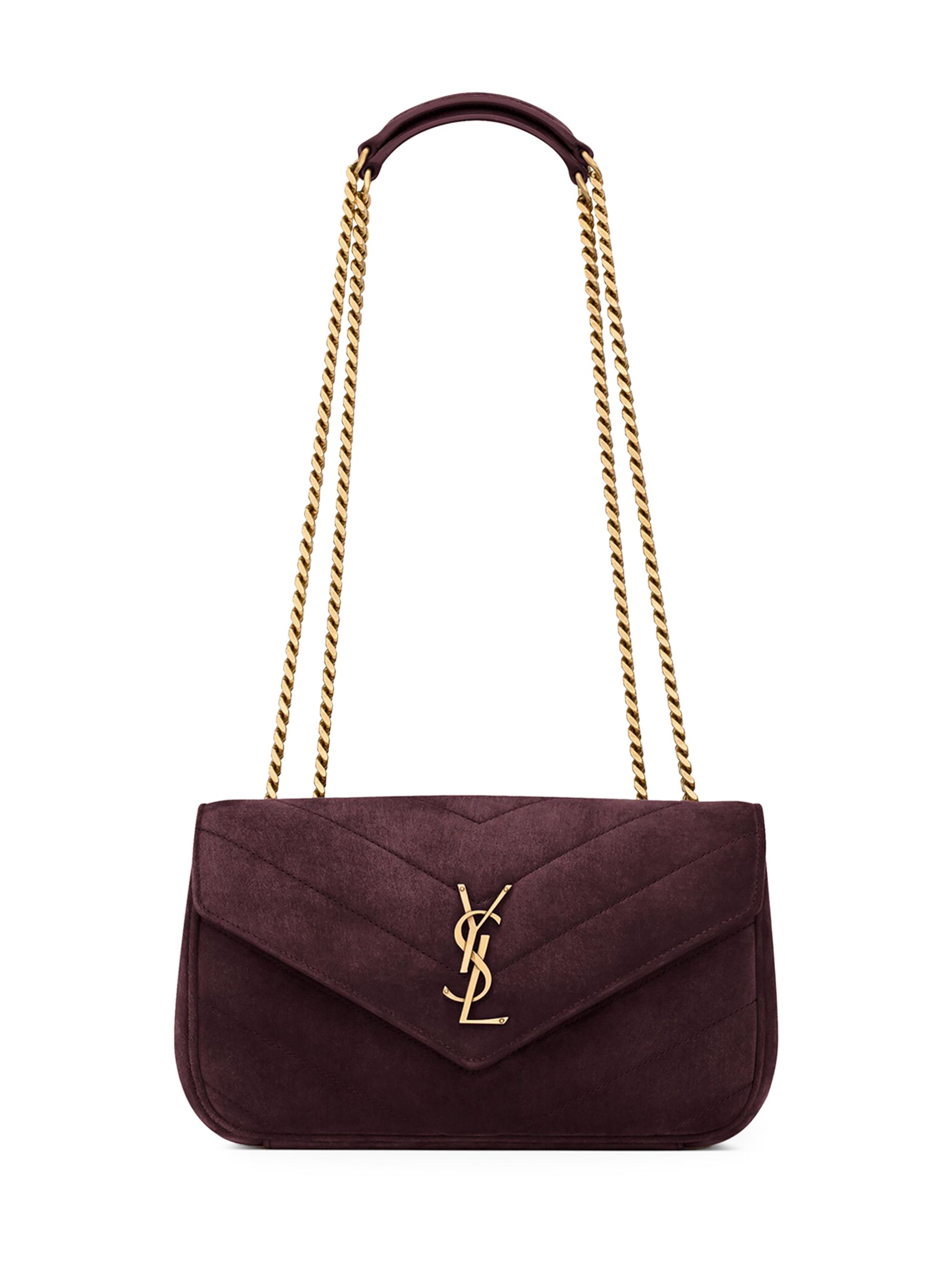 Saint Laurent Women's Loulou  Shoulder Bag in Matelassé Suede - Smoky Burgundy