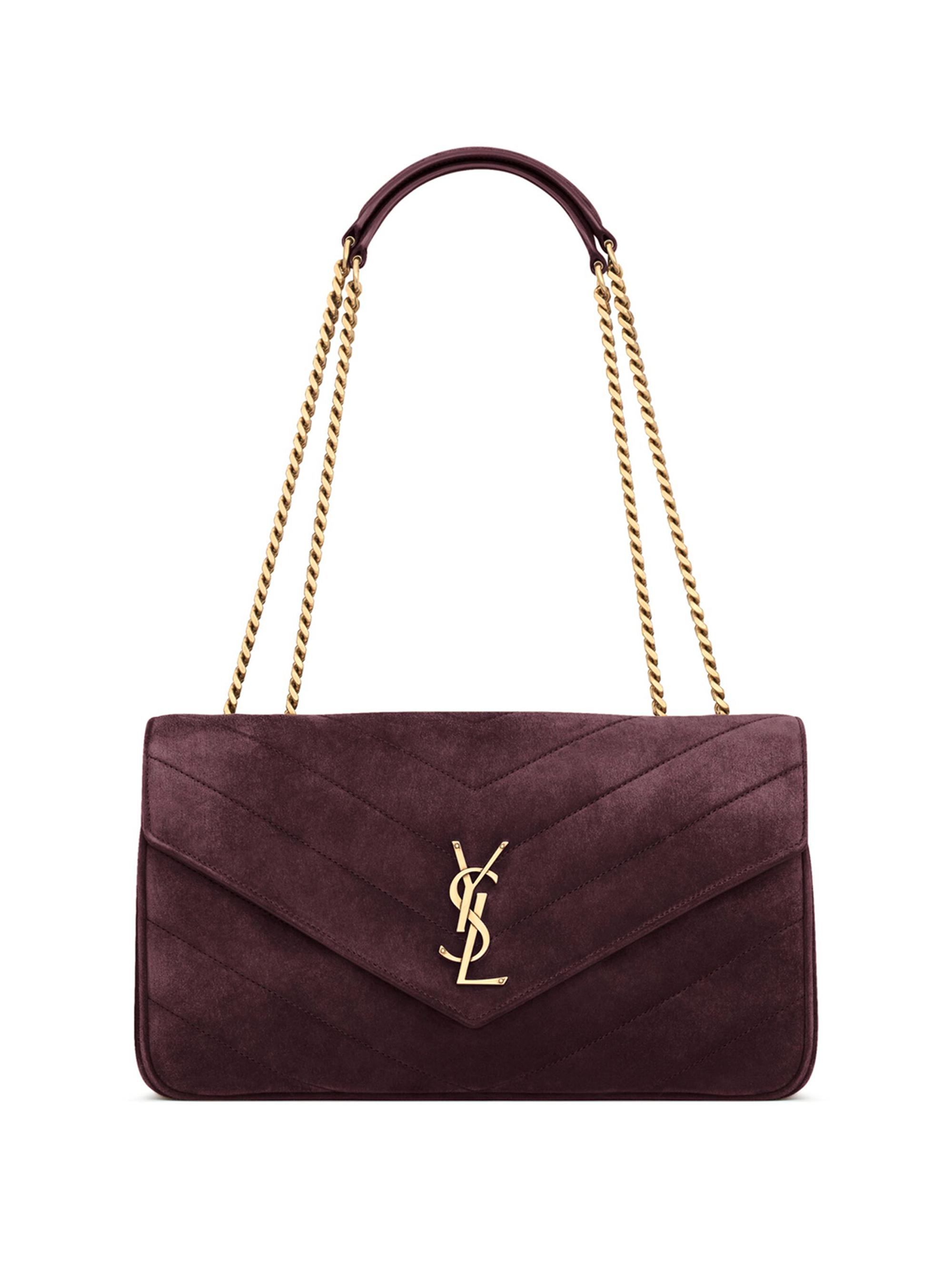 Saint Laurent Women's Loulou  Shoulder Bag in Matelassé Suede - Smoky Burgundy