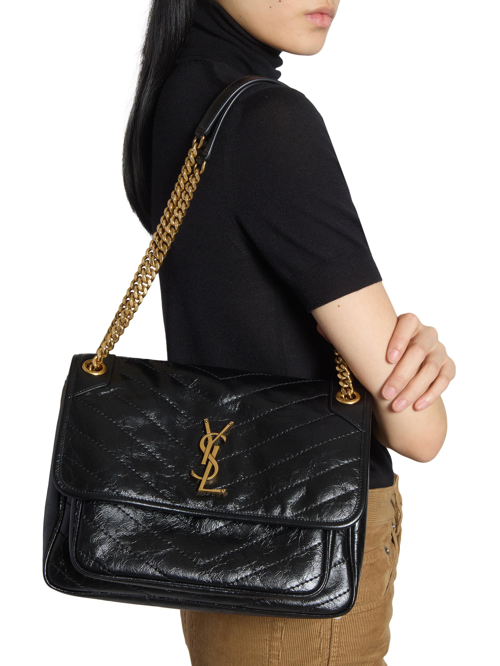 YSL Niki ブラックレザー ショルダーバッグ Saint Laurent Niki Medium Shoulder Bag in Vintage Leather | Saks