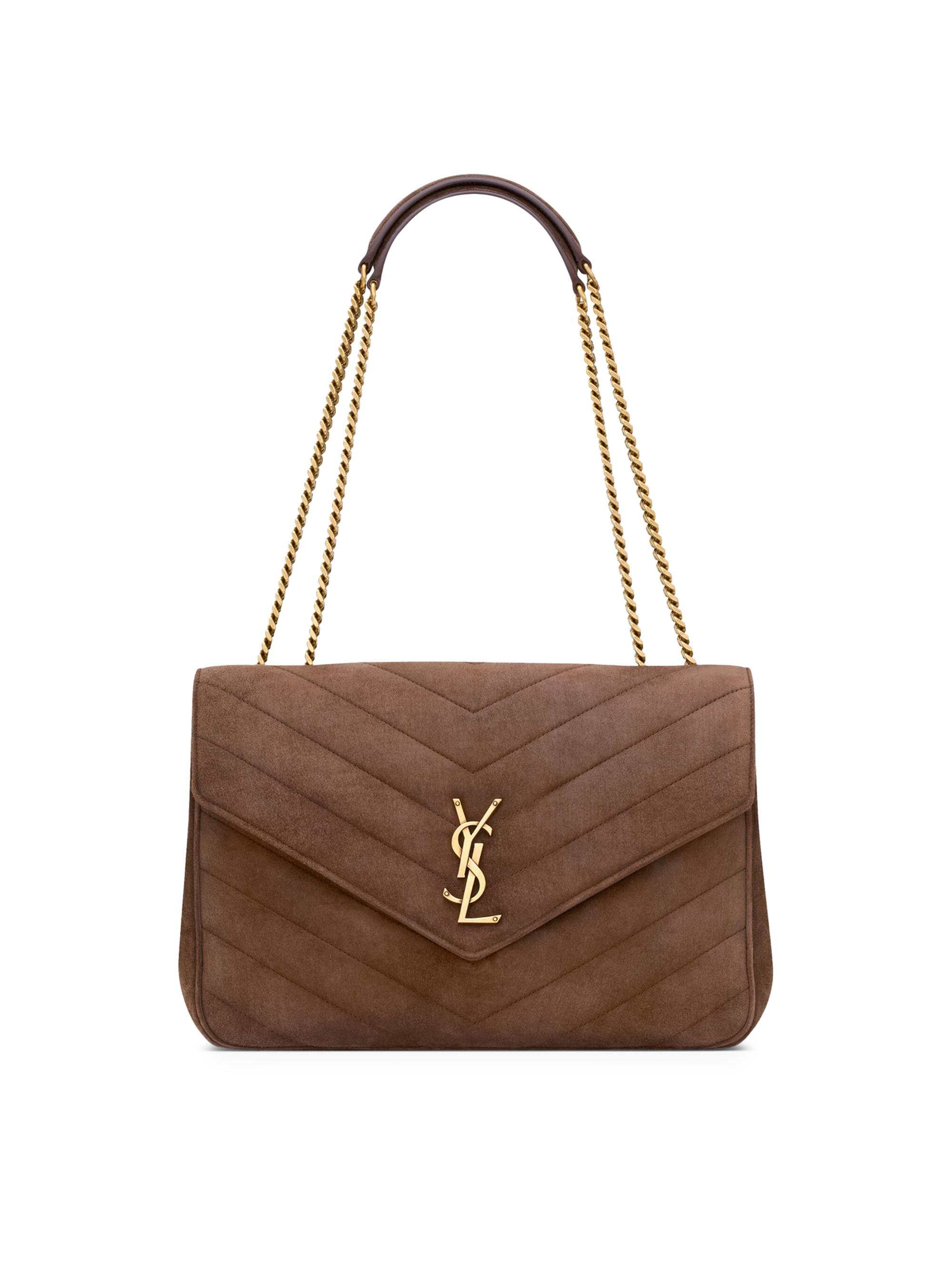 Saint Laurent Women's Loulou  Shoulder Bag in Matelassé Suede - Brown Coffee