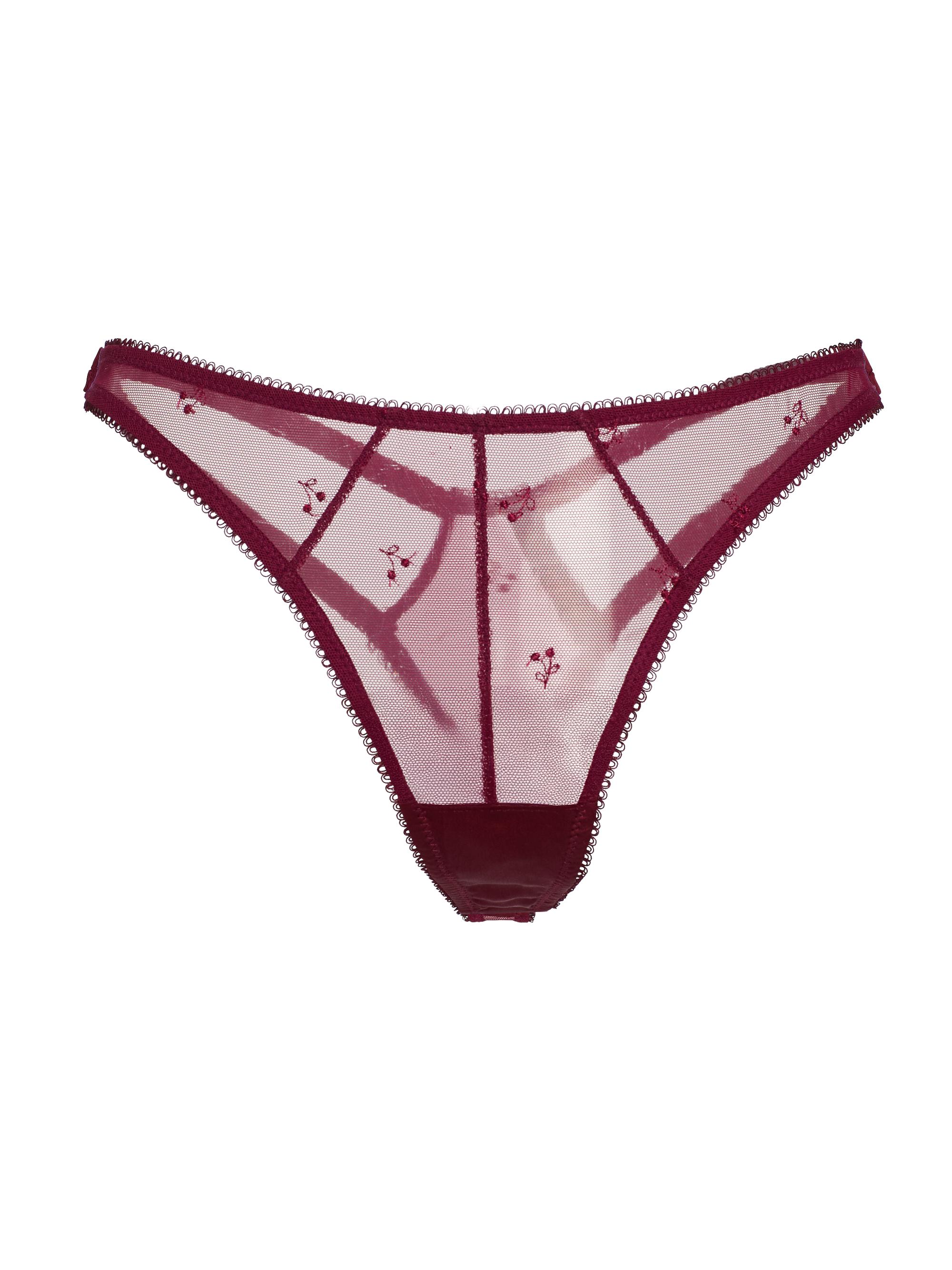 Kiki de Montparnasse Women's Cerise Embroidered Mesh Thong - Ruby