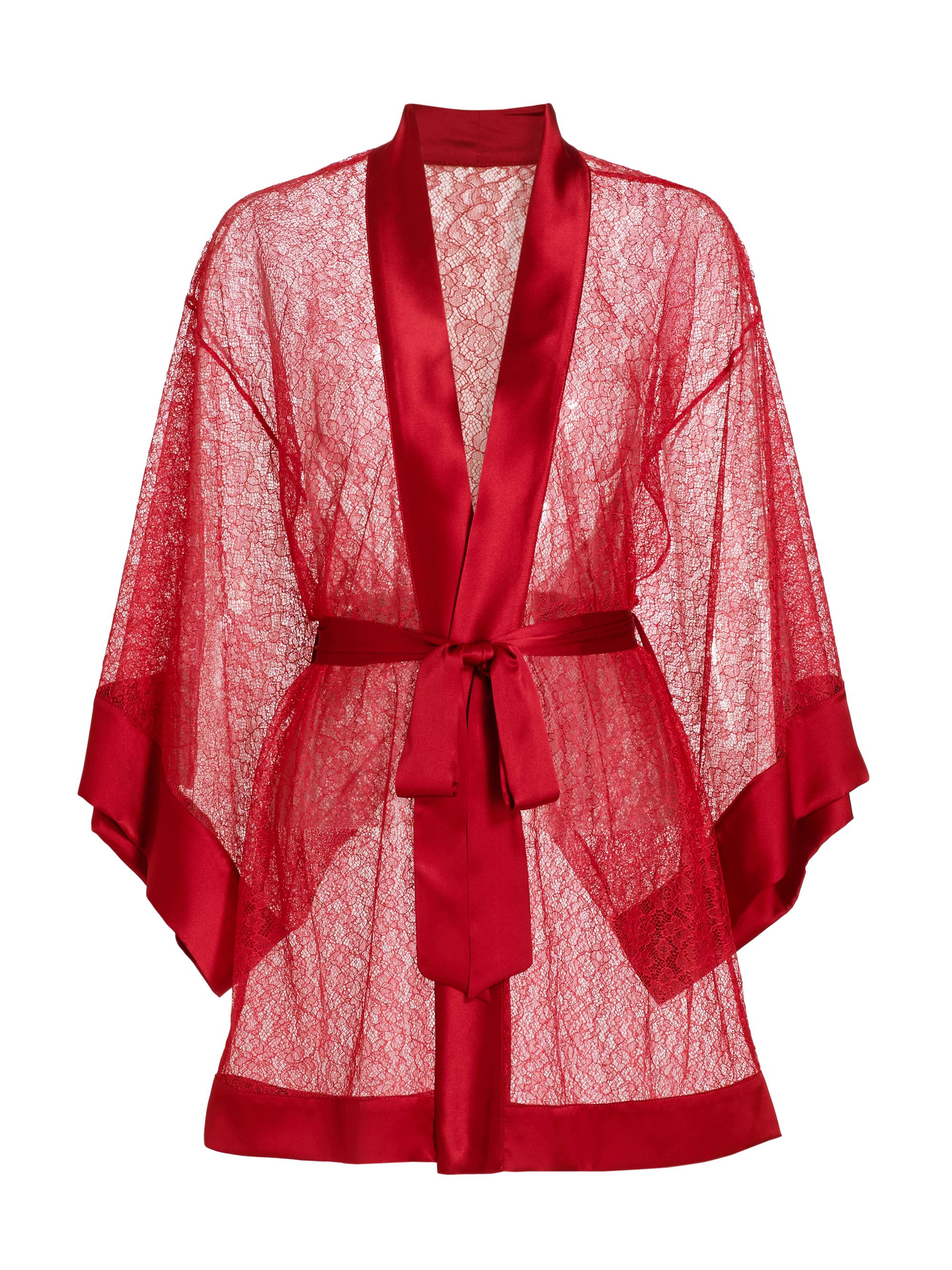 Kiki de Montparnasse Women's Petite Fleur Silk Lace Kimono-Style Robe - Red