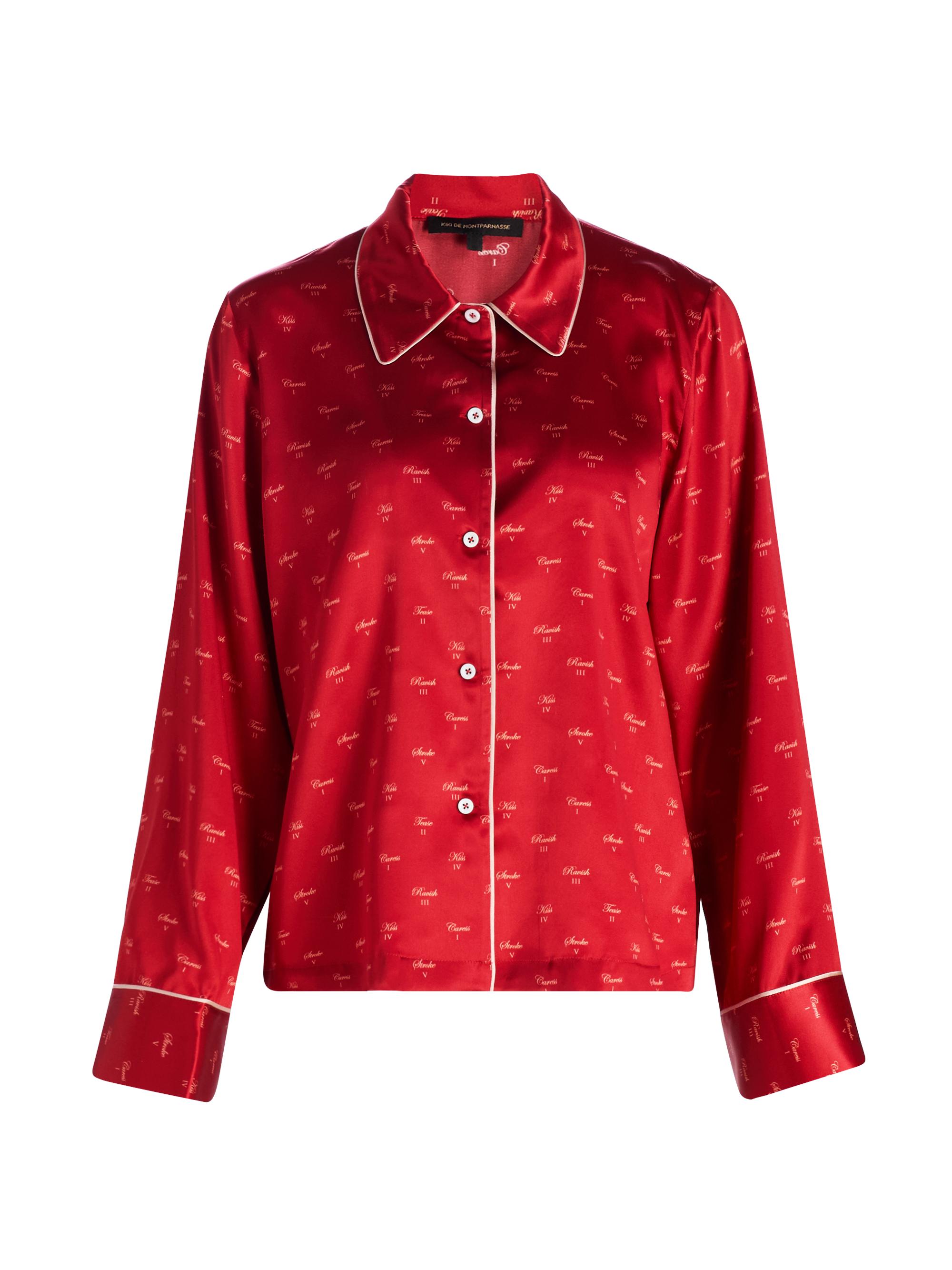 Kiki de Montparnasse Women's Kiss-Printed Silk Pajama Top - Kiki Red And Buff