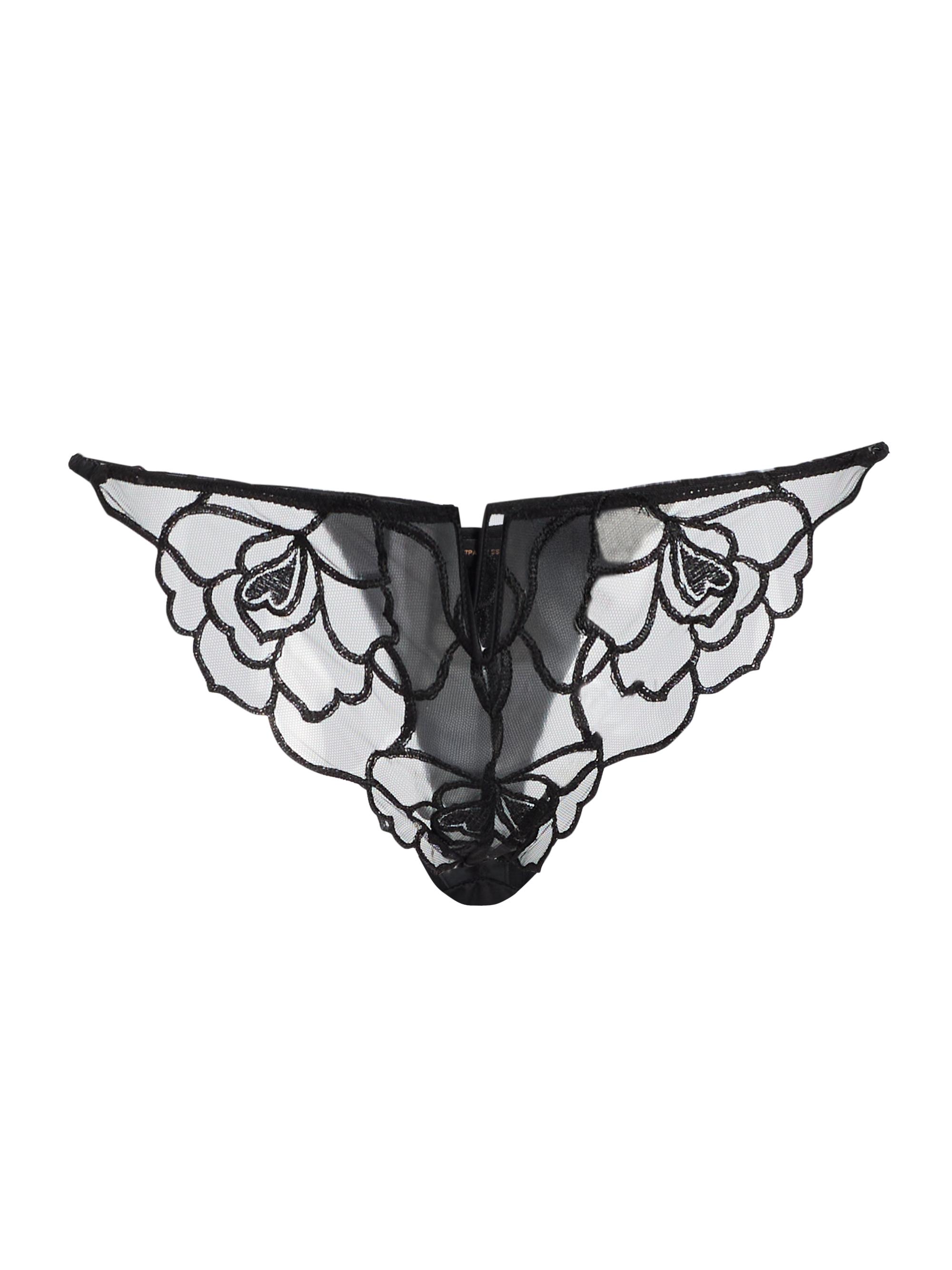 Kiki de Montparnasse Women's Petite Chou Floral-Embroidered Lace Thong - Black