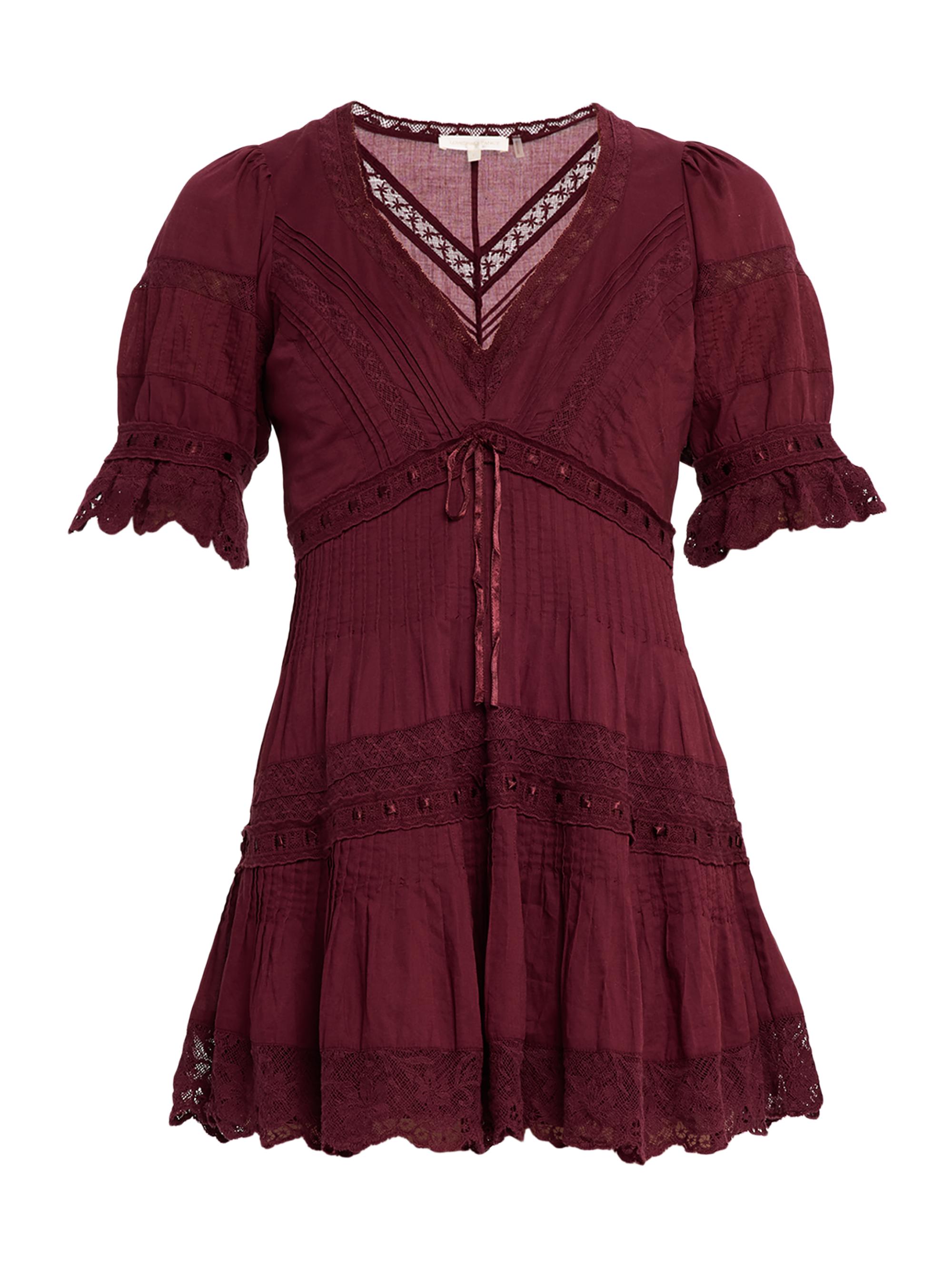 LoveShackFancy Women's Lilias Cotton & Lace Minidress - Spiced Berry