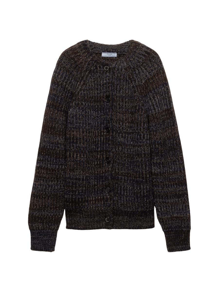 Prada Women's Mouliné Wool Cardigan In Brown