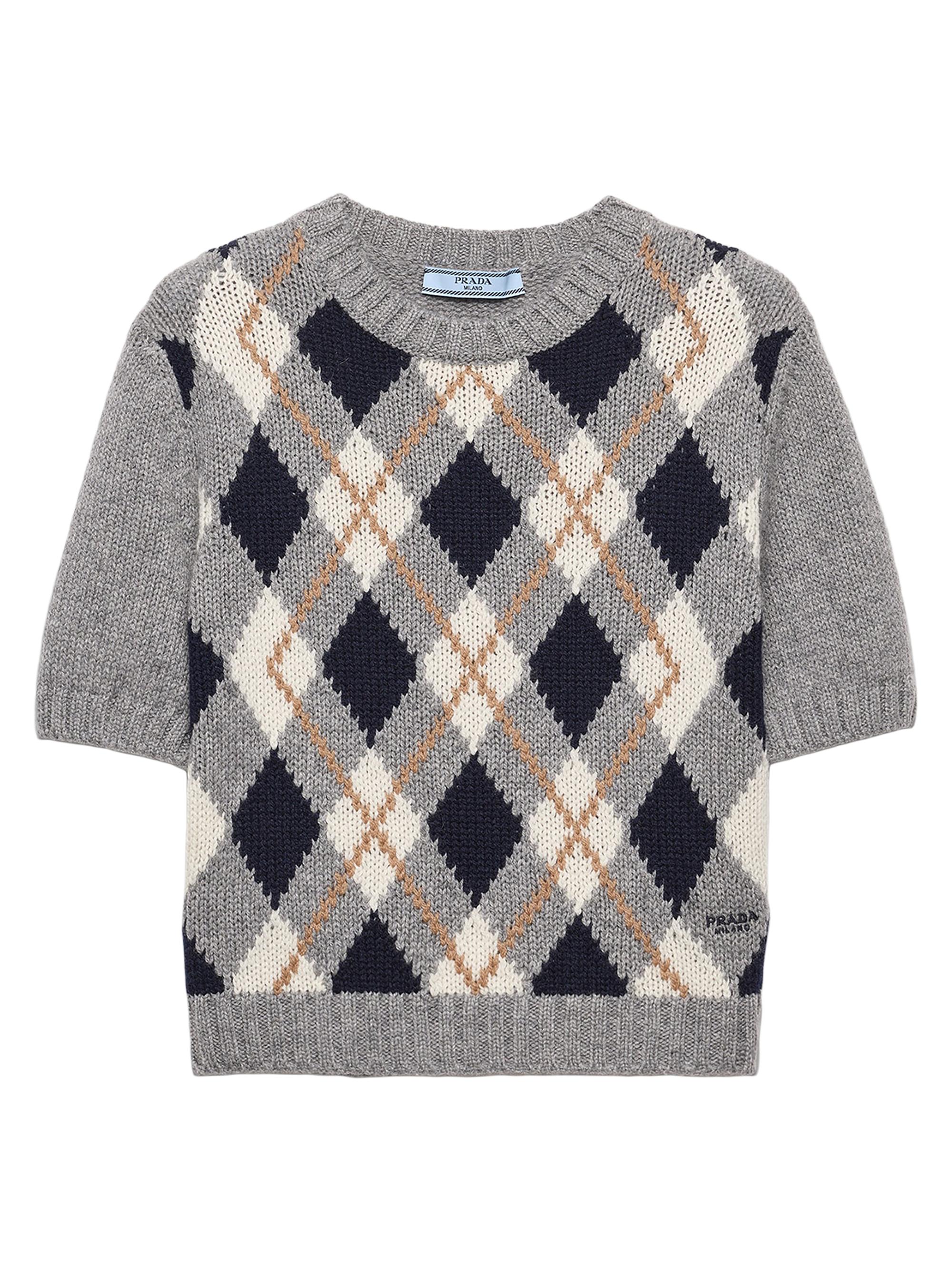 Prada Women's Short-Sleeved Cashmere Sweater - Grey