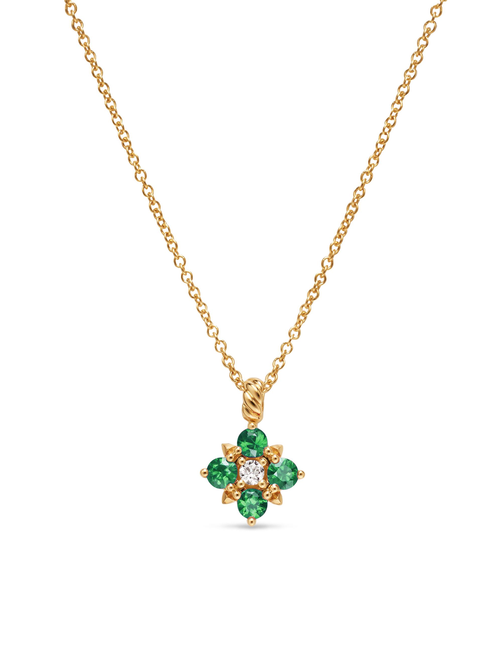 David Yurman Women's Petite Modern Renaissance Pendant Necklace in 18K Yellow Gold - Emerald