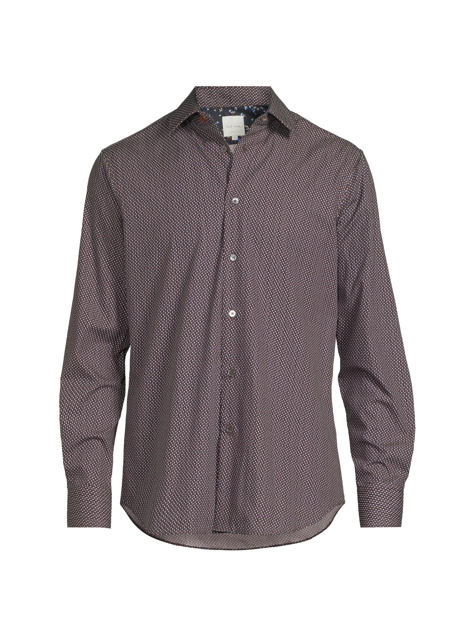 Paul Smith Men's Pin-Dot Cotton Tailored-Fit Shirt - Burgundy