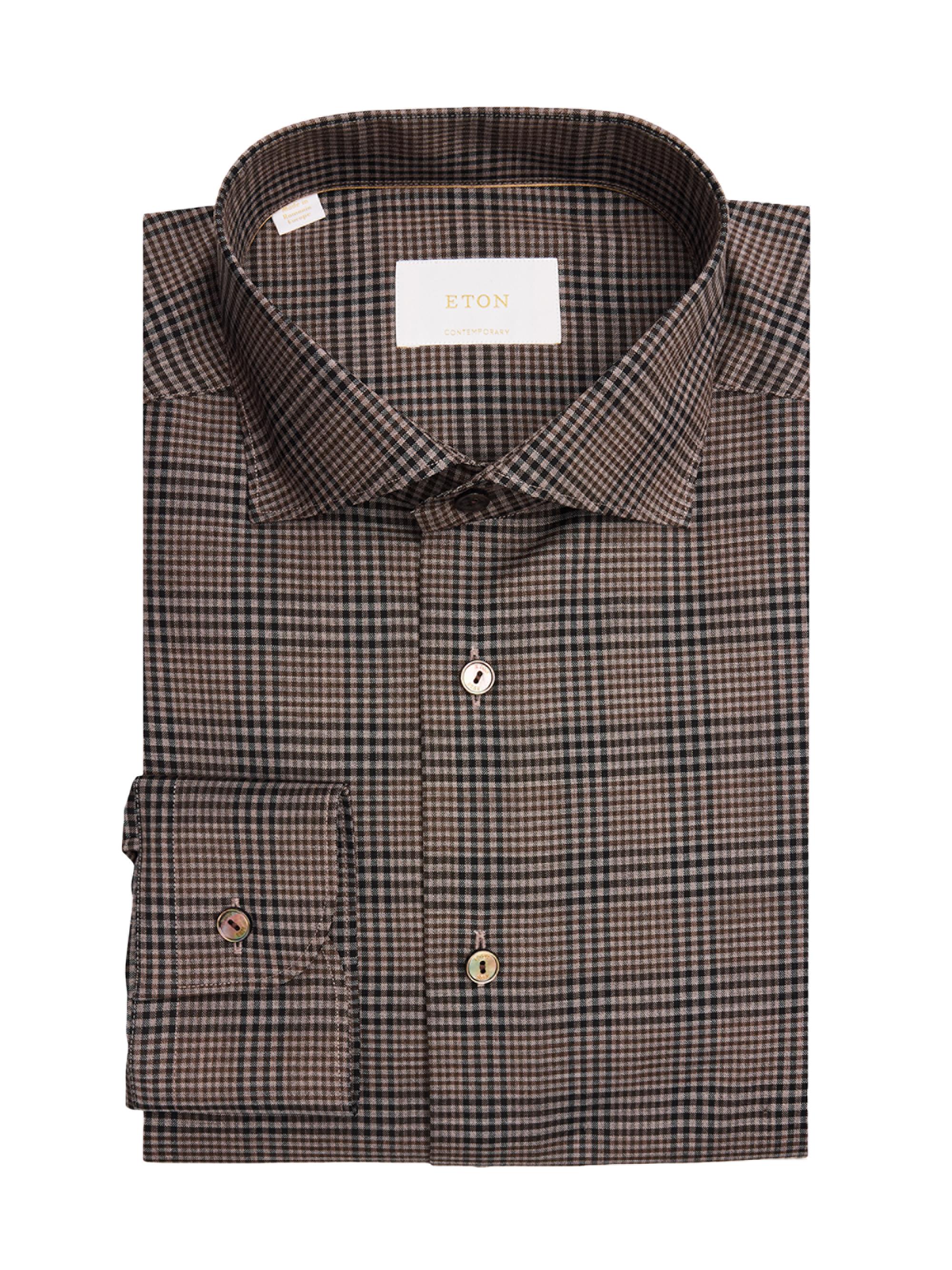 Eton Men's Contemporary-Fit Plaid Wool Shirt - Brown