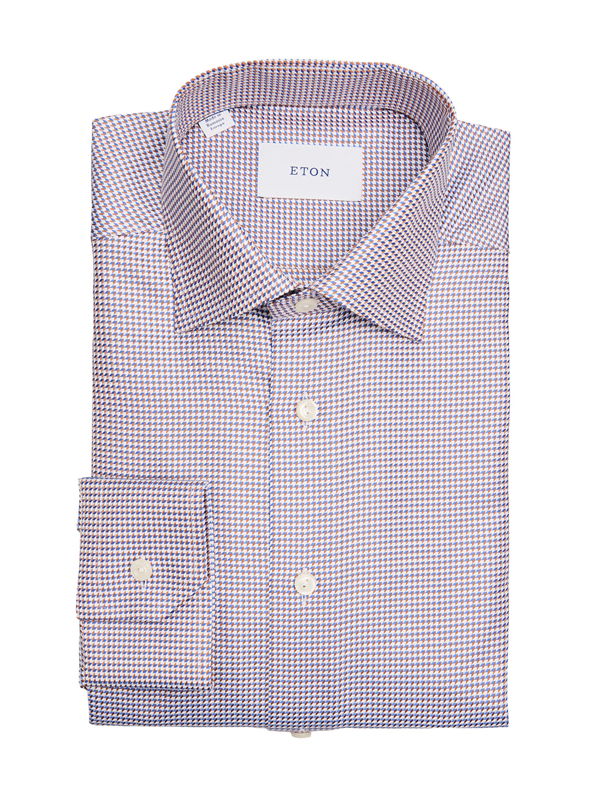 Eton Men's Micro-Chevron Cotton Dress Shirt - Orange